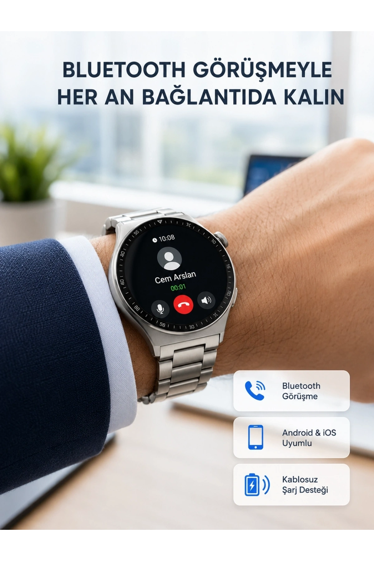 Akıllı Saat NFC – Bluetooth Arama ve Kablosuz Şarj Özellikli
