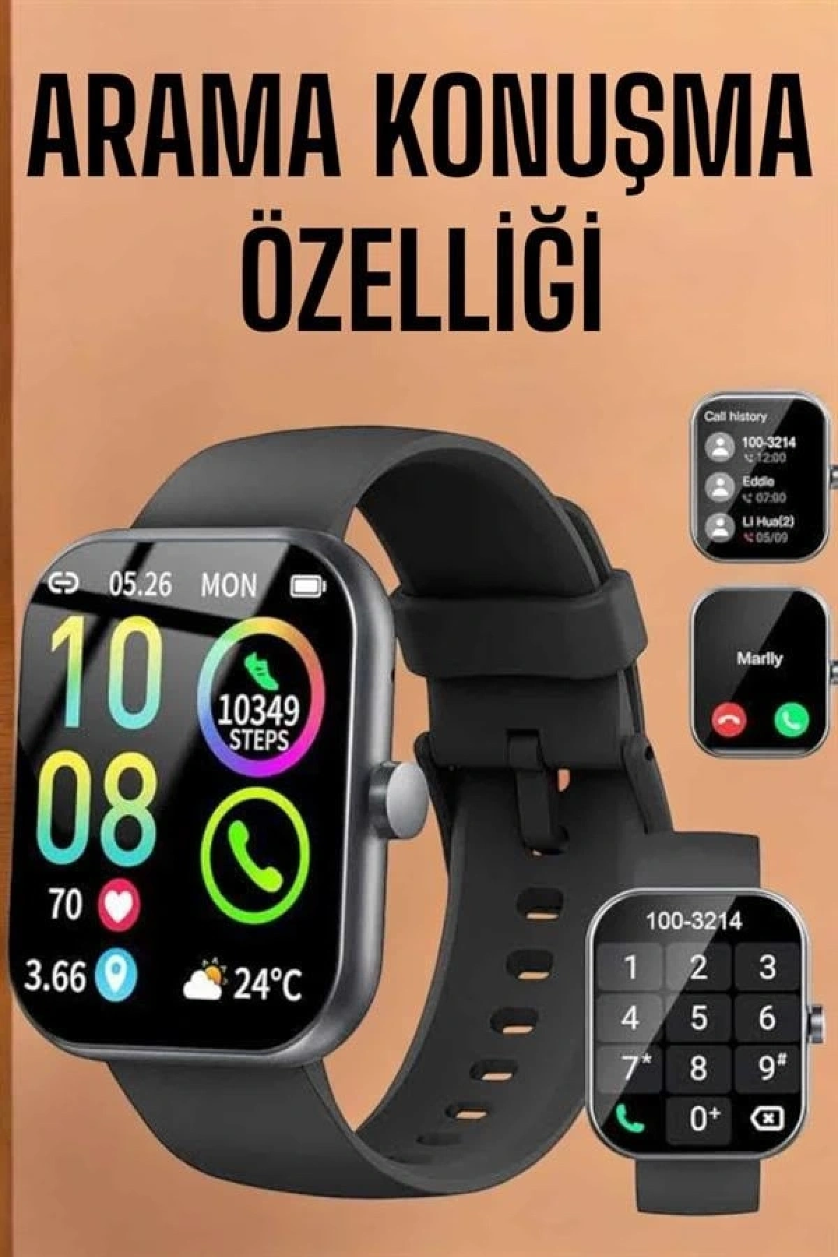 Akıllı Saat Tema Değiştirme Bluetooth Bağlantılı Arama Cevaplayan