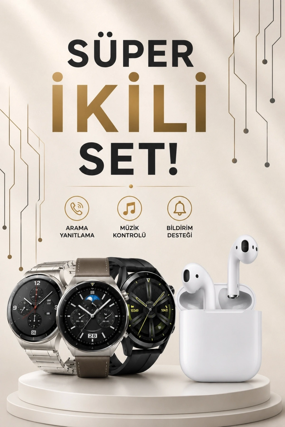 Akıllı Saat ve Kulaklık Seti Dokunmatik Ekran 5.0 Bluetooth Bağlantılı Sesli Görüşme