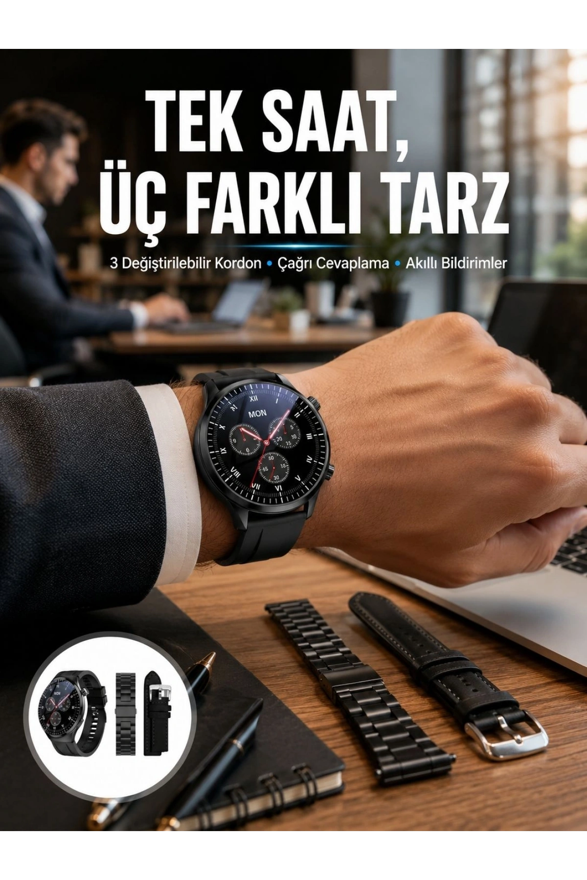Akıllı Saat Yeni Nesil Üç Kordonlu Nabız Ölçer Çağrı Cevaplama Yeni Nesil
