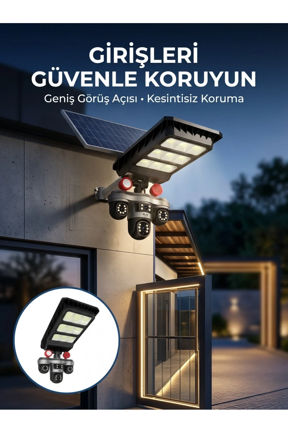 Akıllı Solar Güvenlik Kamerası 3 Lens Hareket Takip Özellikli Dış Ortam Kamera