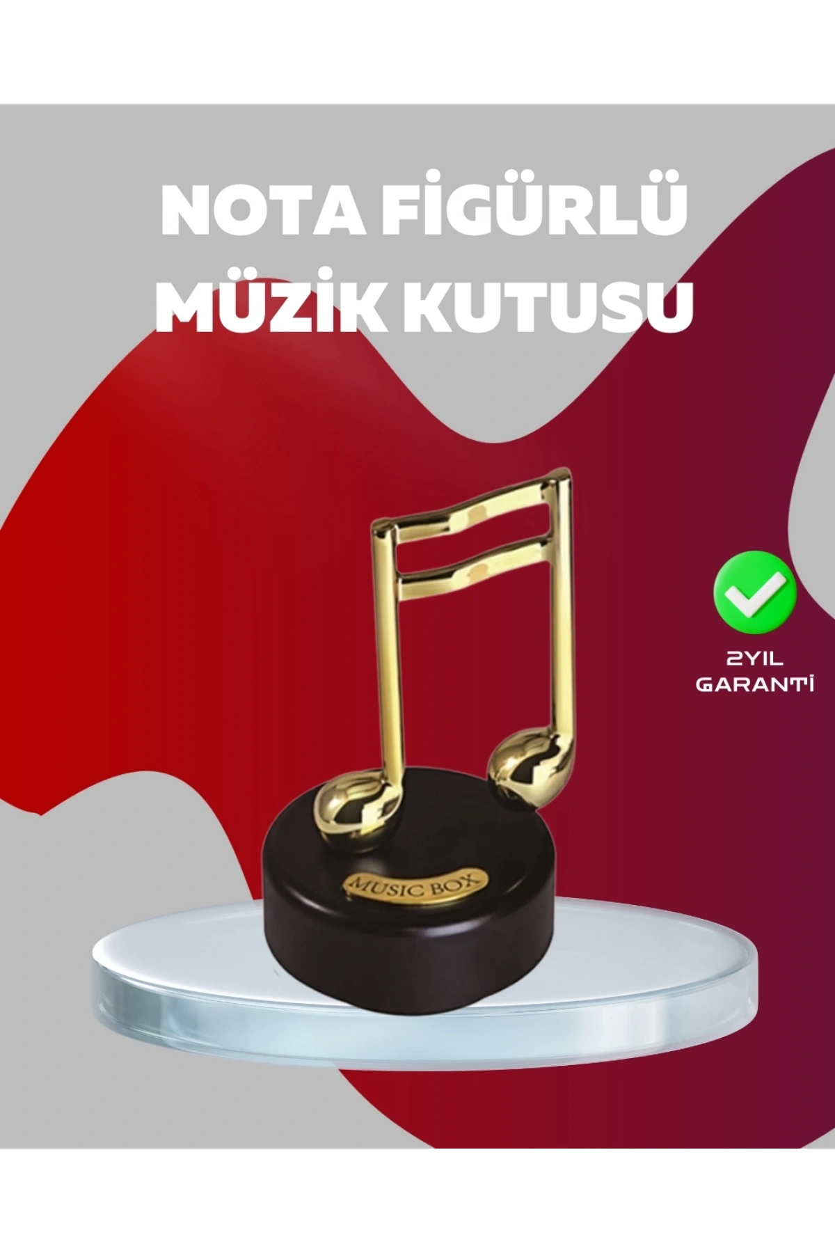 Altın Nota Figürlü Dönen Müzik Kutusu Dekoratif Music Box