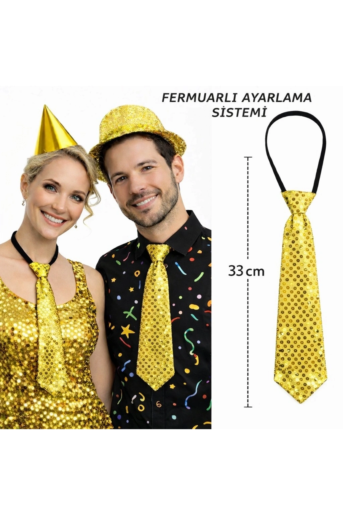 Altın Renk Pul Payetli Işıltılı Parti Kravatı 33 cm (5047)