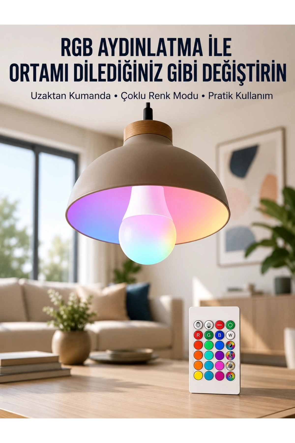 Ambiyans Aydınlatma RGB Led Lamba Kumandalı Renk Değiştirebilen