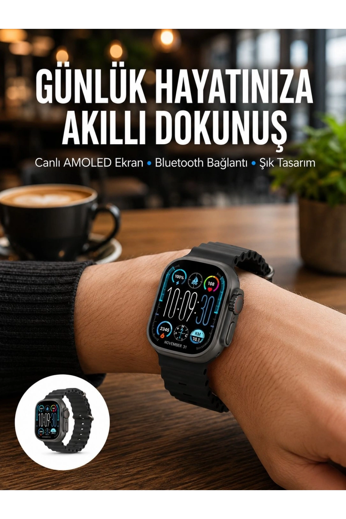 AMOLED Akıllı Saat Bluetooth Arama Su Geçirmez Yeni Nesil