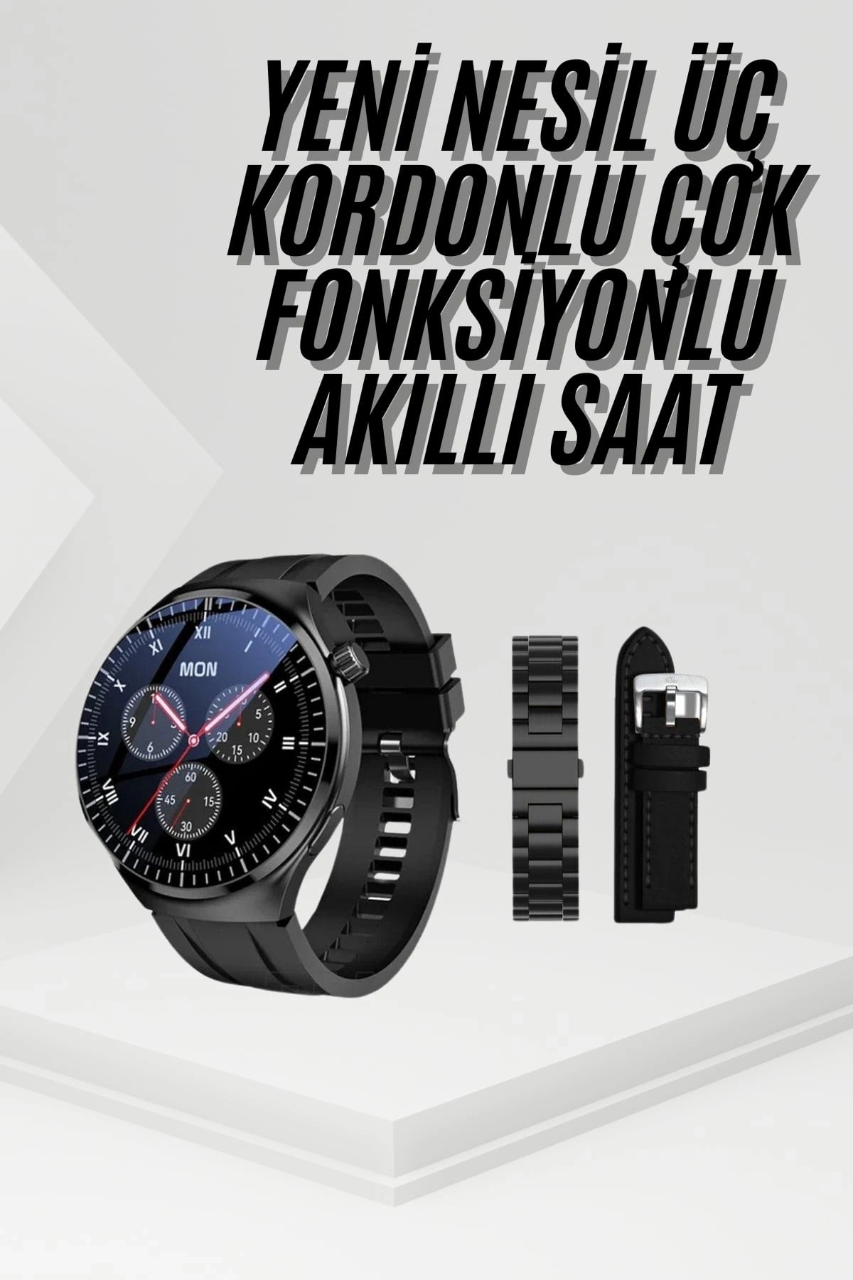 Amoled Ekran Metal Deri Silikon Kordonlu Uyku ve Sağlık Takibi