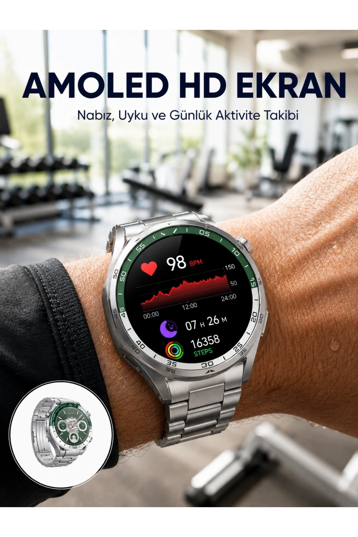 Amoled Smartwatch Harita Modlu Bluetooth Aramalı 3 Değiştirilebilir Kayışlı Yeni Nesil
