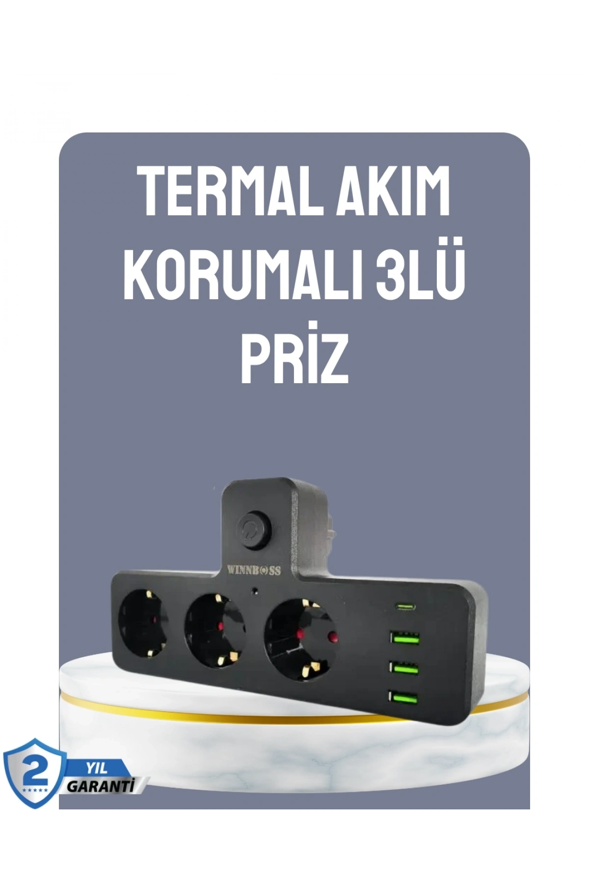 Anahtarlı Çoklu Priz 3 USB 1 Type-C Hızlı Şarj Destekli