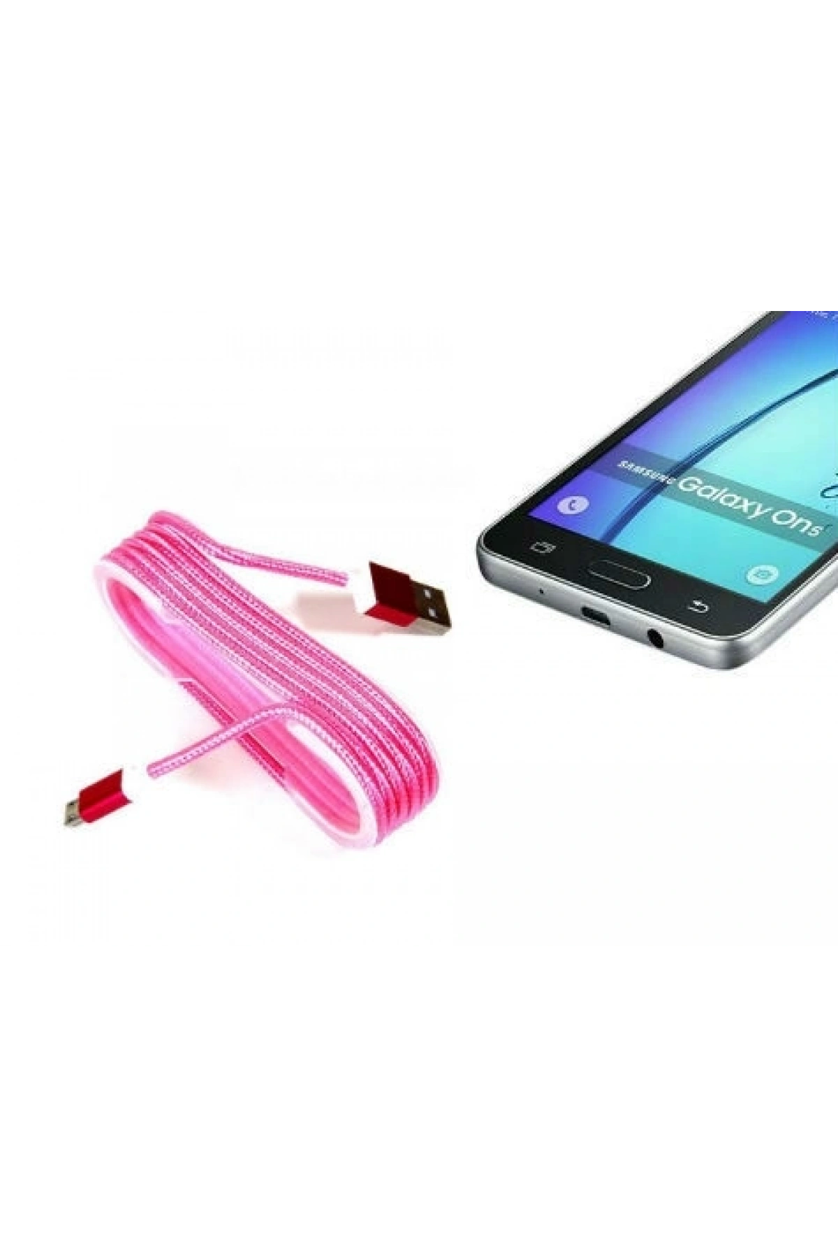 Android Örgü Şeklinde Renkli Çelik Şarj Data Kablosu - Pembe