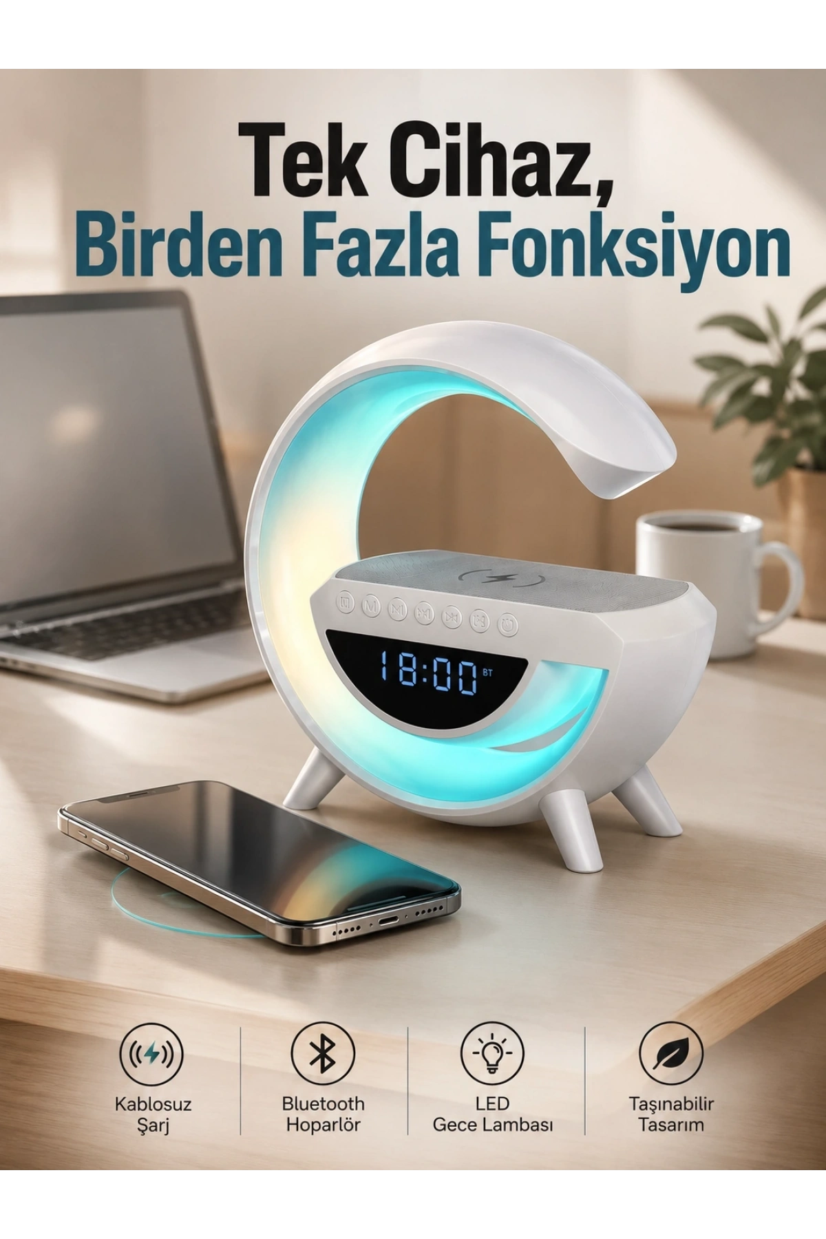 Android Uyumlu Akıllı Bluetooth Hoparlör Kablosuz Şarj Cihazı Standı