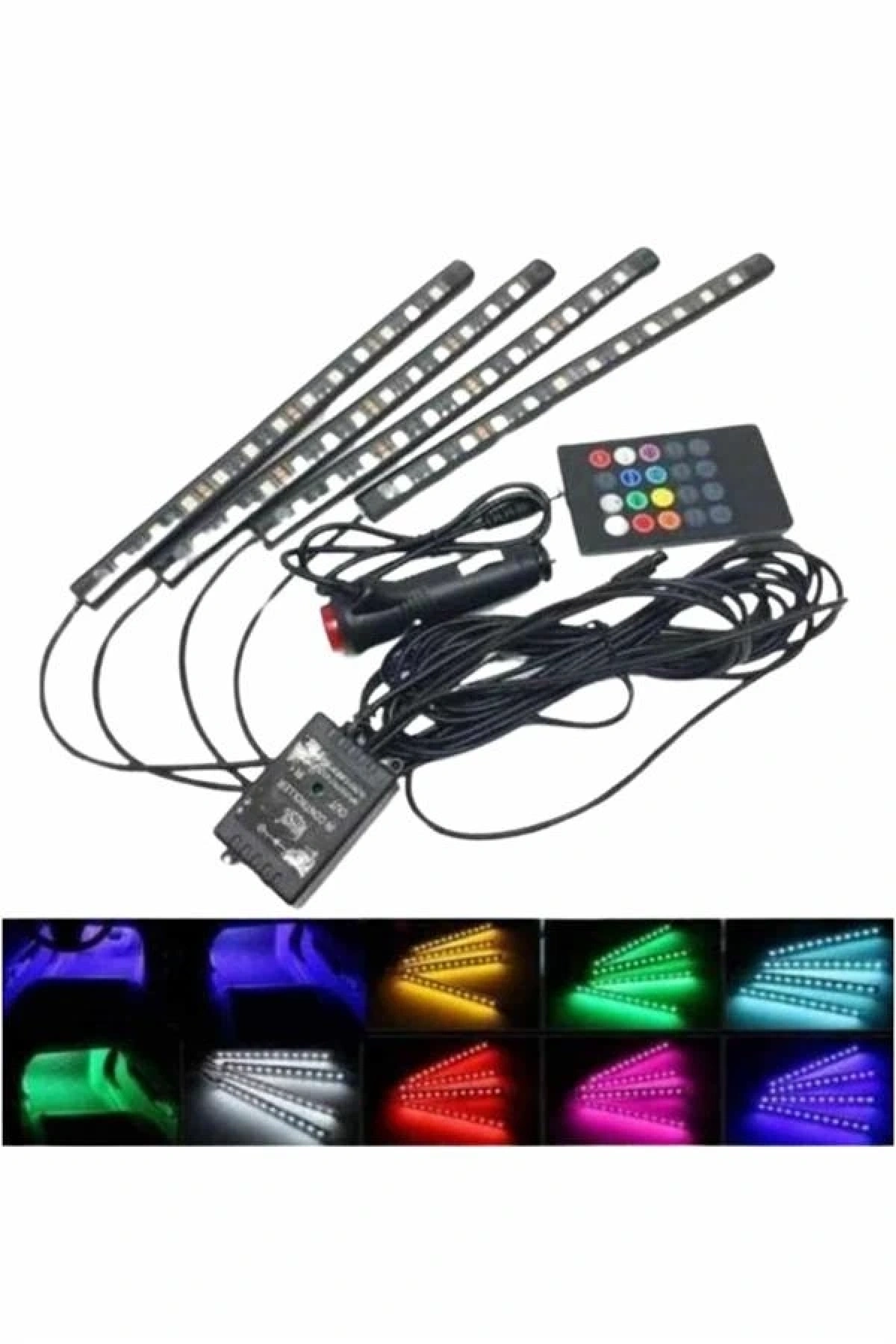 Araç İçi Ayak Altı 12li Şerit Led Işık Uzaktan Kumandalı RGB Işıklı Ses ve Müziğe Duyarlı