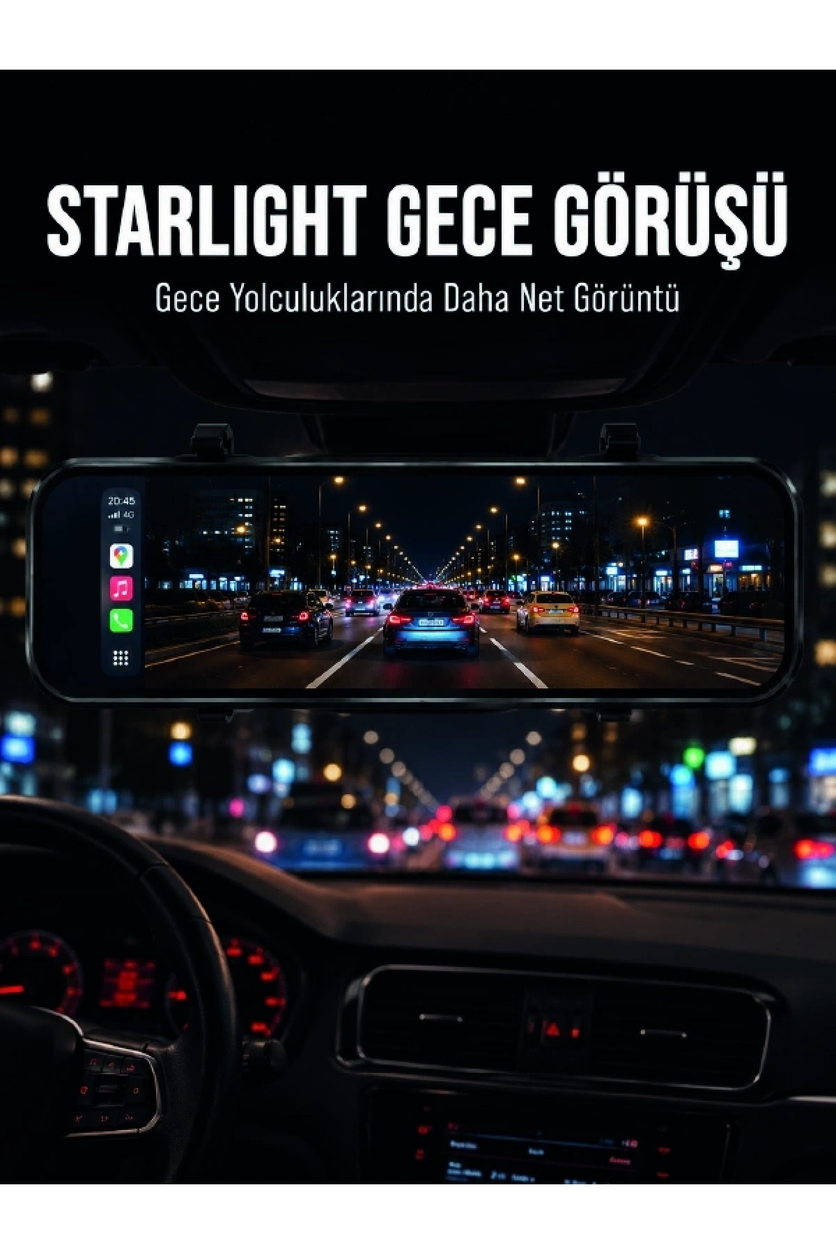 Araç İçi Multimedya Ekranı Çift Kameralı Ayna Carplay