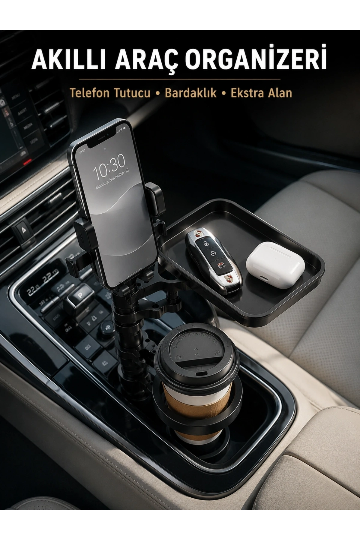 Araç Konsolu İçin Telefon Tutuculu Bardaklık Düzenleyici