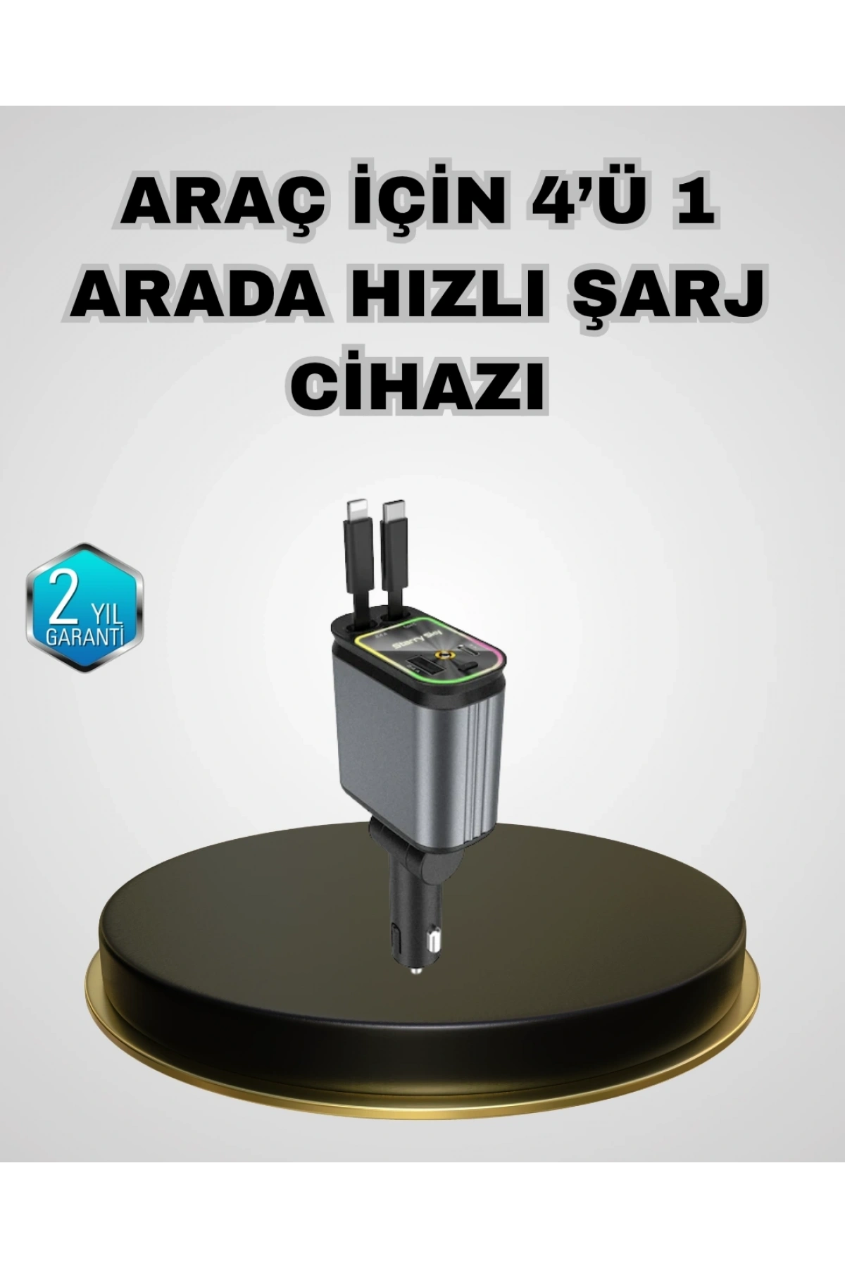 Araç Şarj Adaptörü 66W PD QC Hızlı Şarjlı ve Çekilebilir Kablolu