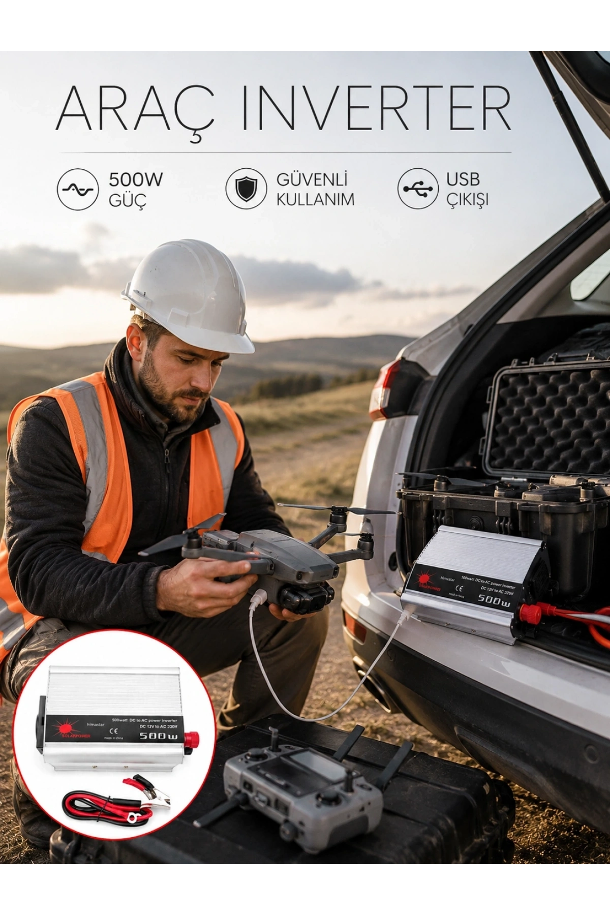 Araçtan Ev Tipi Priz 500W Kullanımı İnvertör