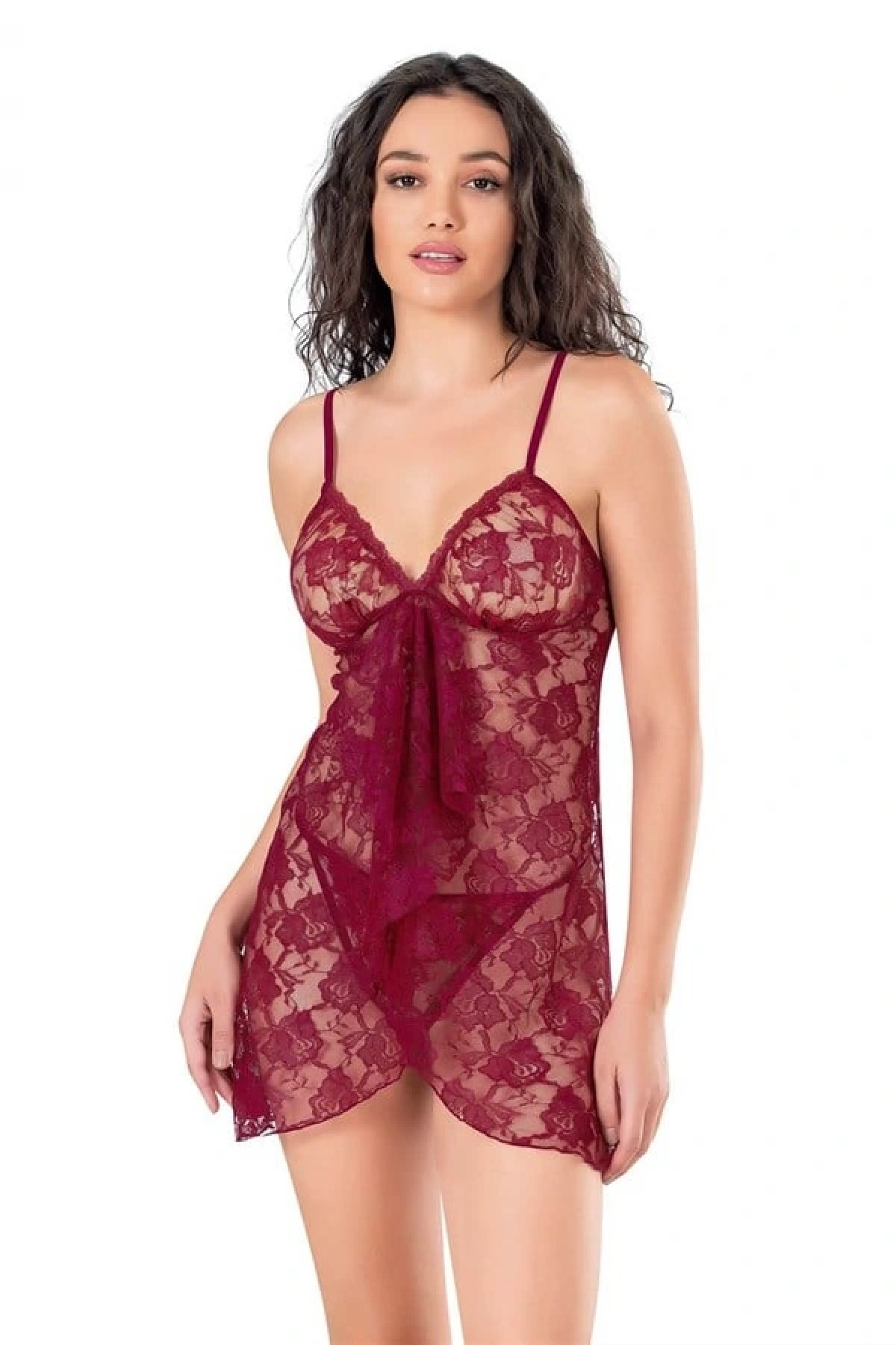 Arias Closet Bordo Kısa Tül Gecelikk