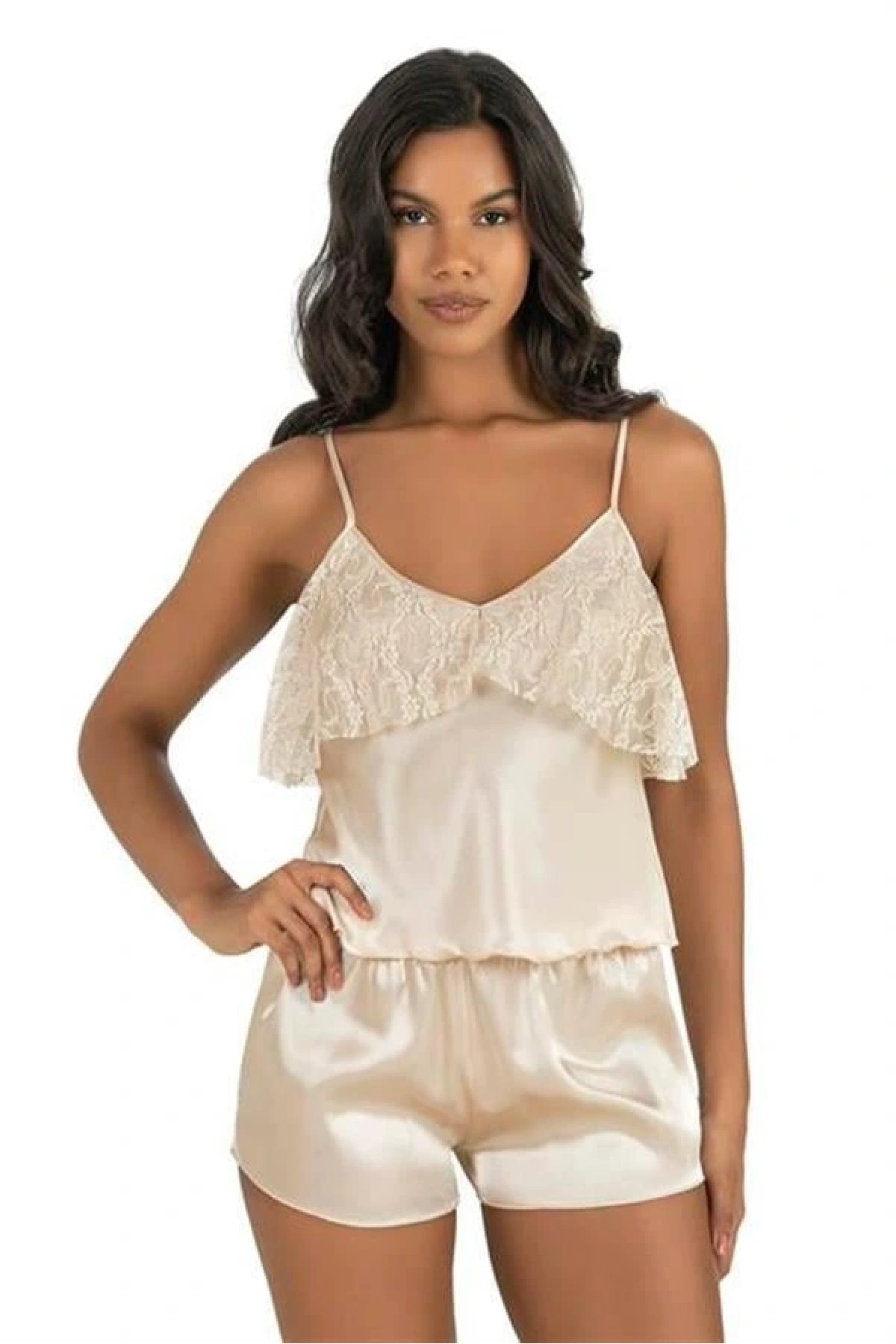 Arias Closet Fildişi Saten Şort Takımı 9214