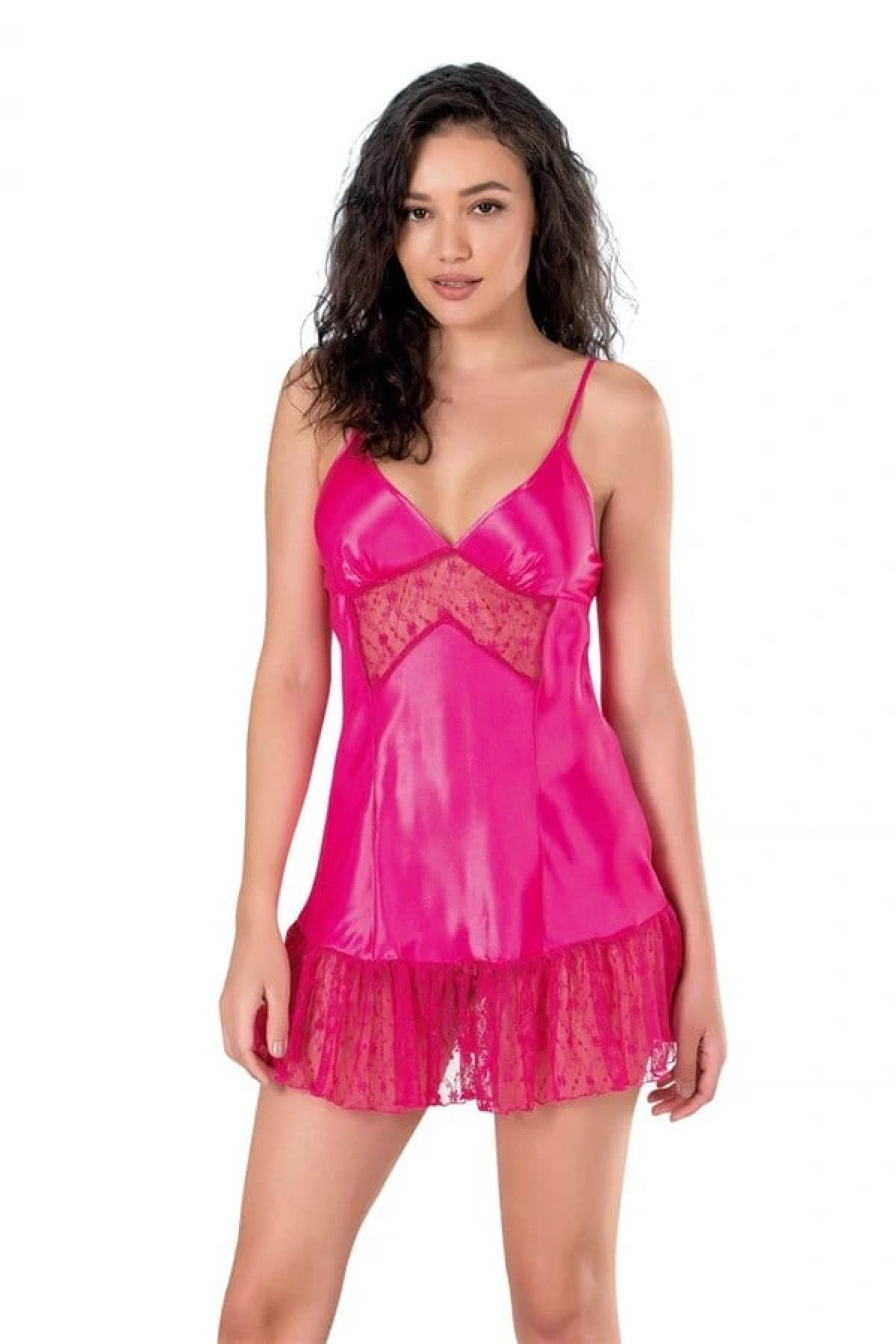 Arias Closet Fuşya Kısa Saten Gecelik
