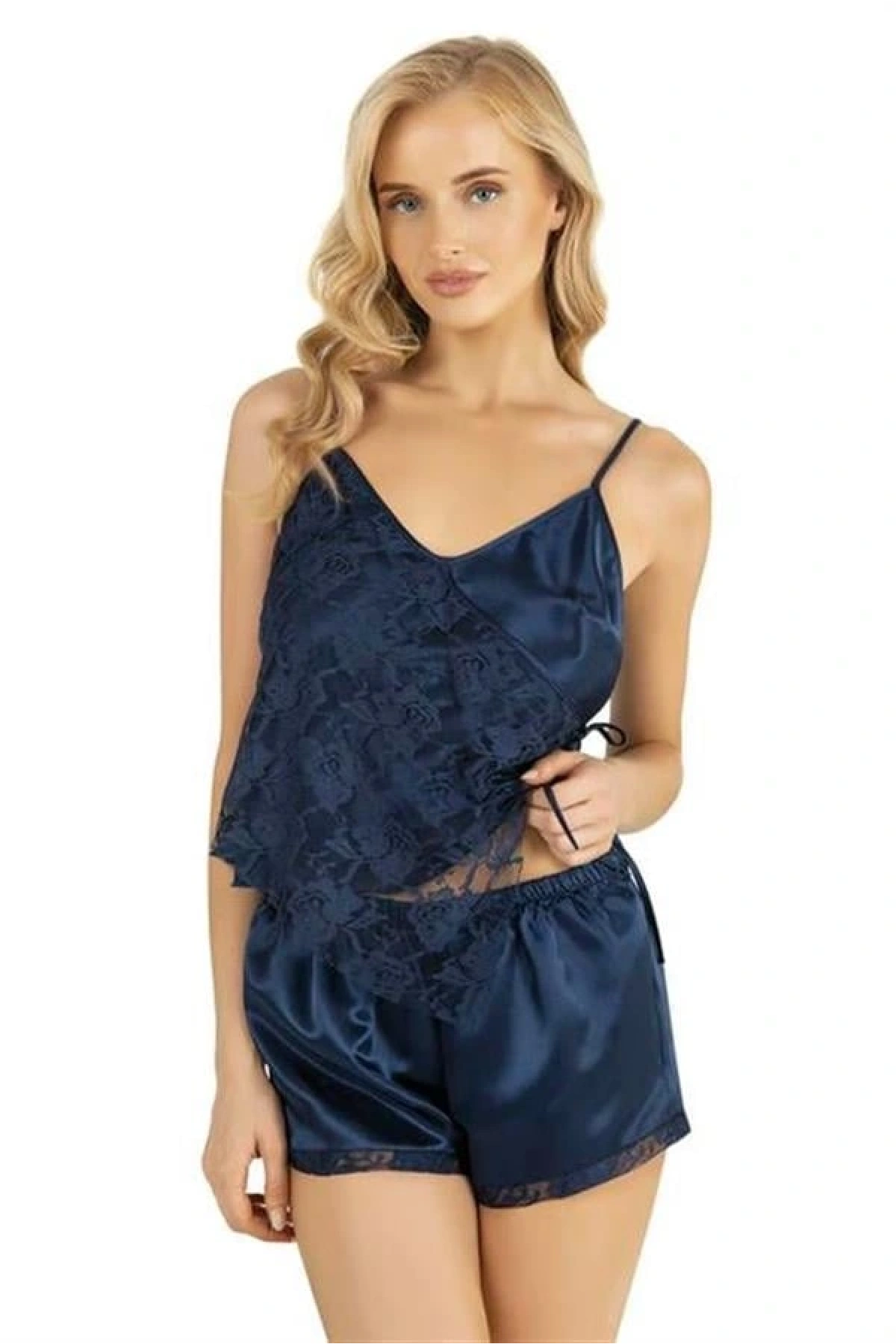 Arias Closet Lacivert Saten Şort Takımı 9204