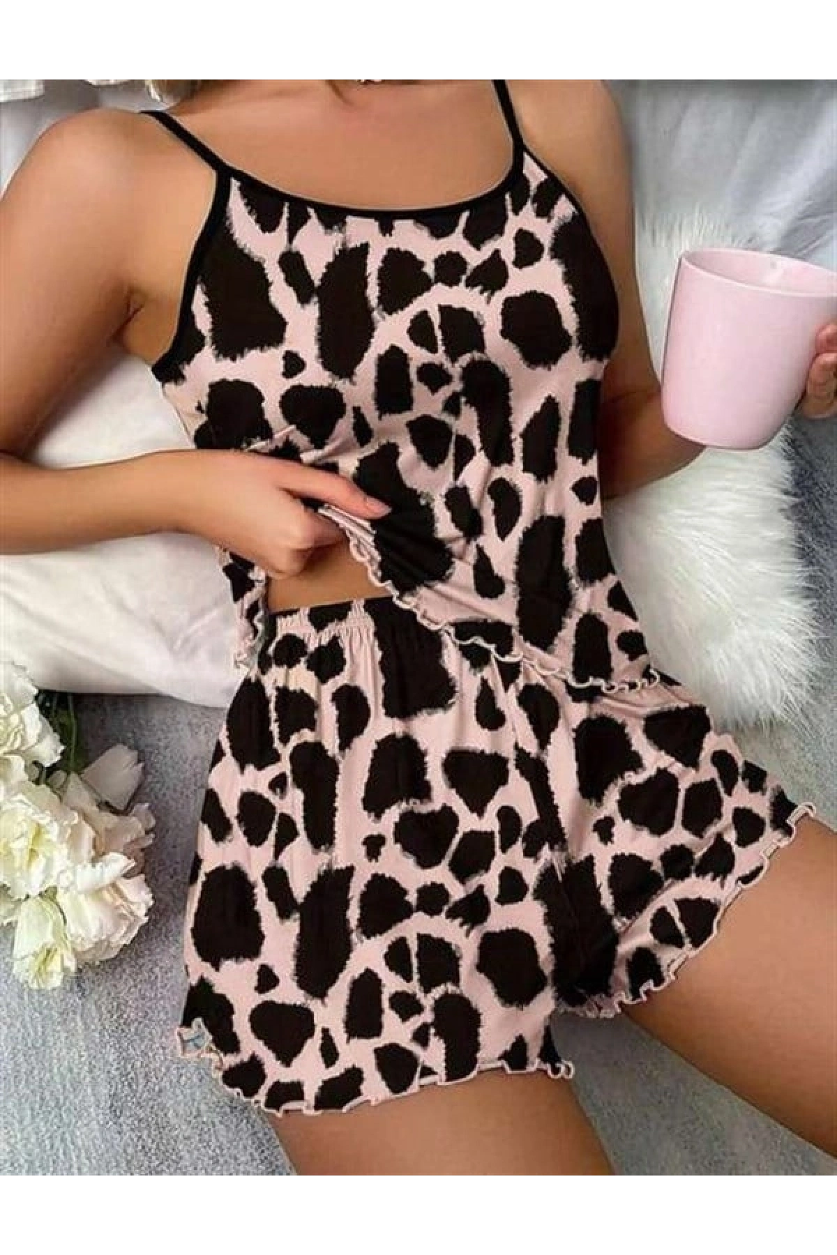 Arias Closet Leopar Desenli Askılı Şortlu Pijama Takımı