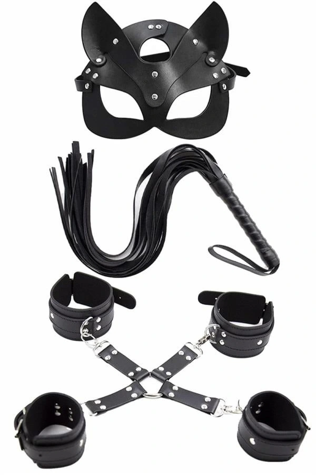 Arias Closet Maske, Kırbaç & Bileklik 5’li Harness Deri Set