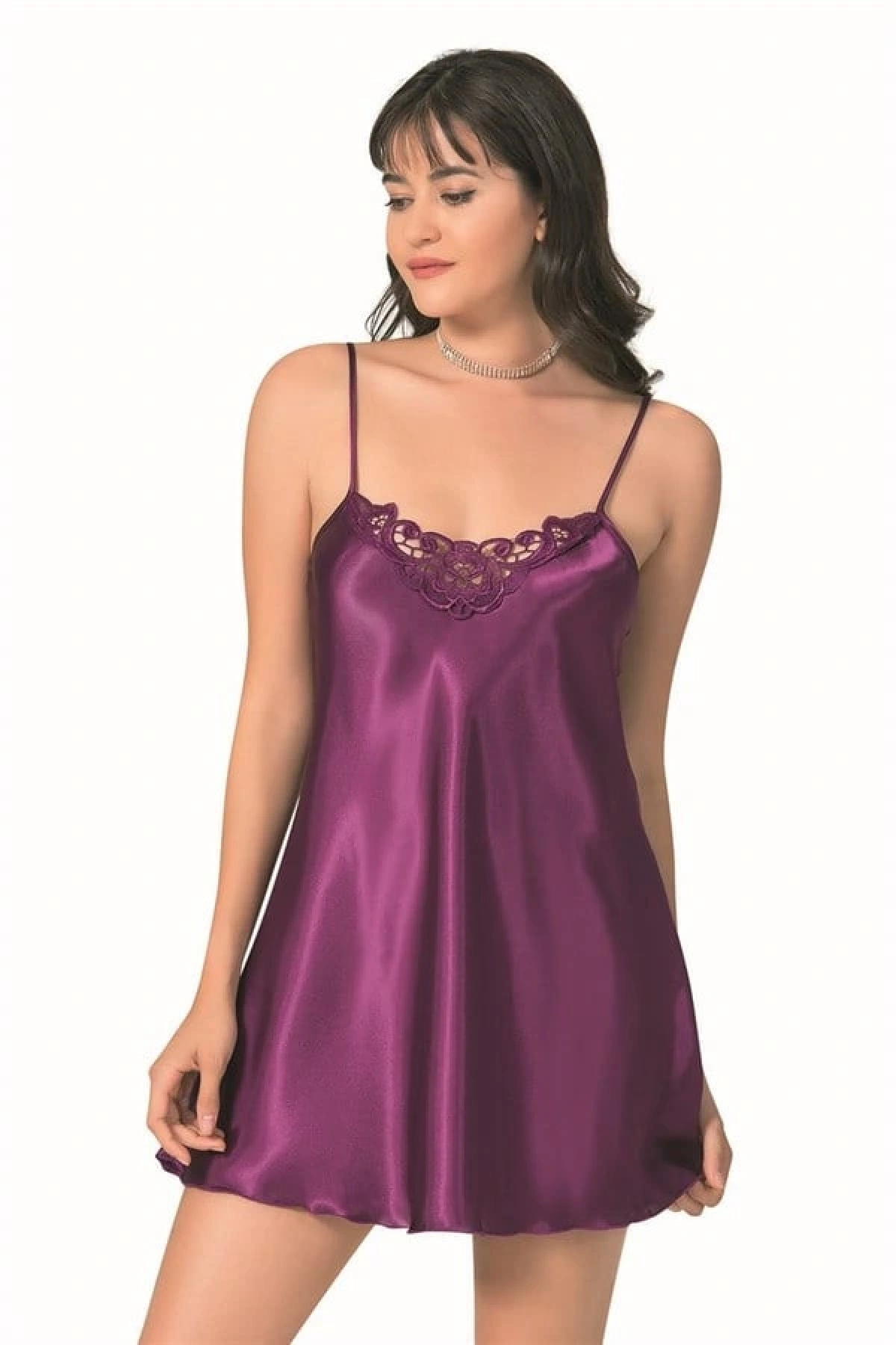 Arias Closet Mor Kısa Saten Gecelik