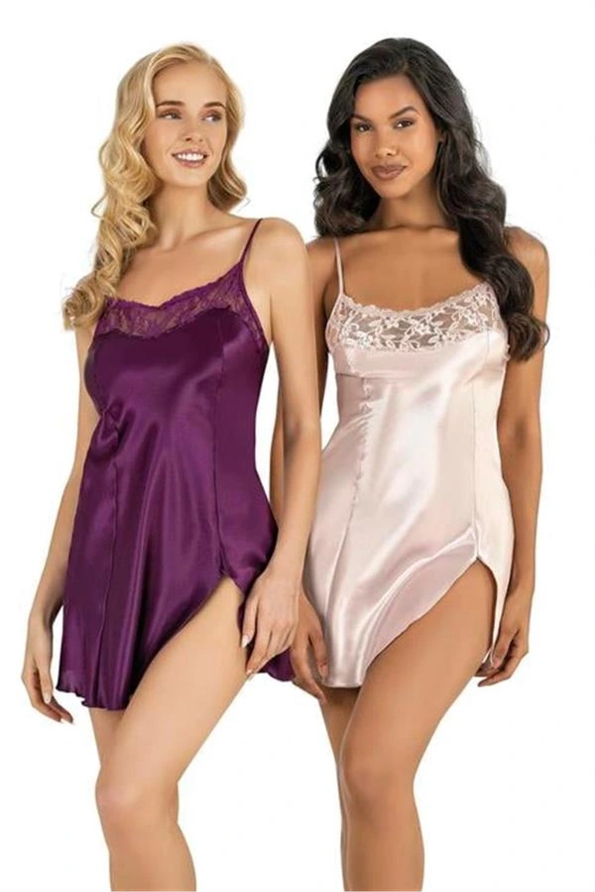 Arias Closet Mor Kısa Saten Gecelik 8217