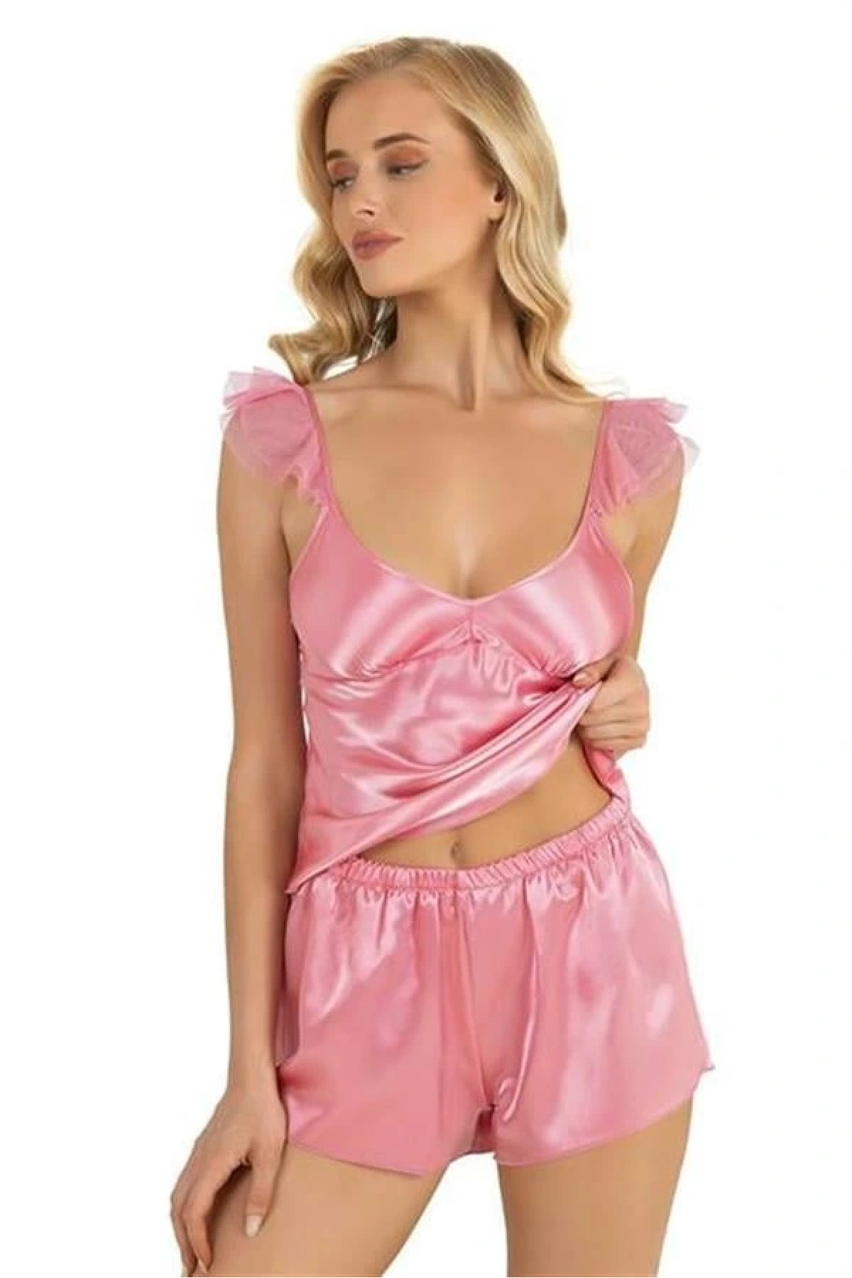 Arias Closet Pembe Saten Şort Takımı 9212