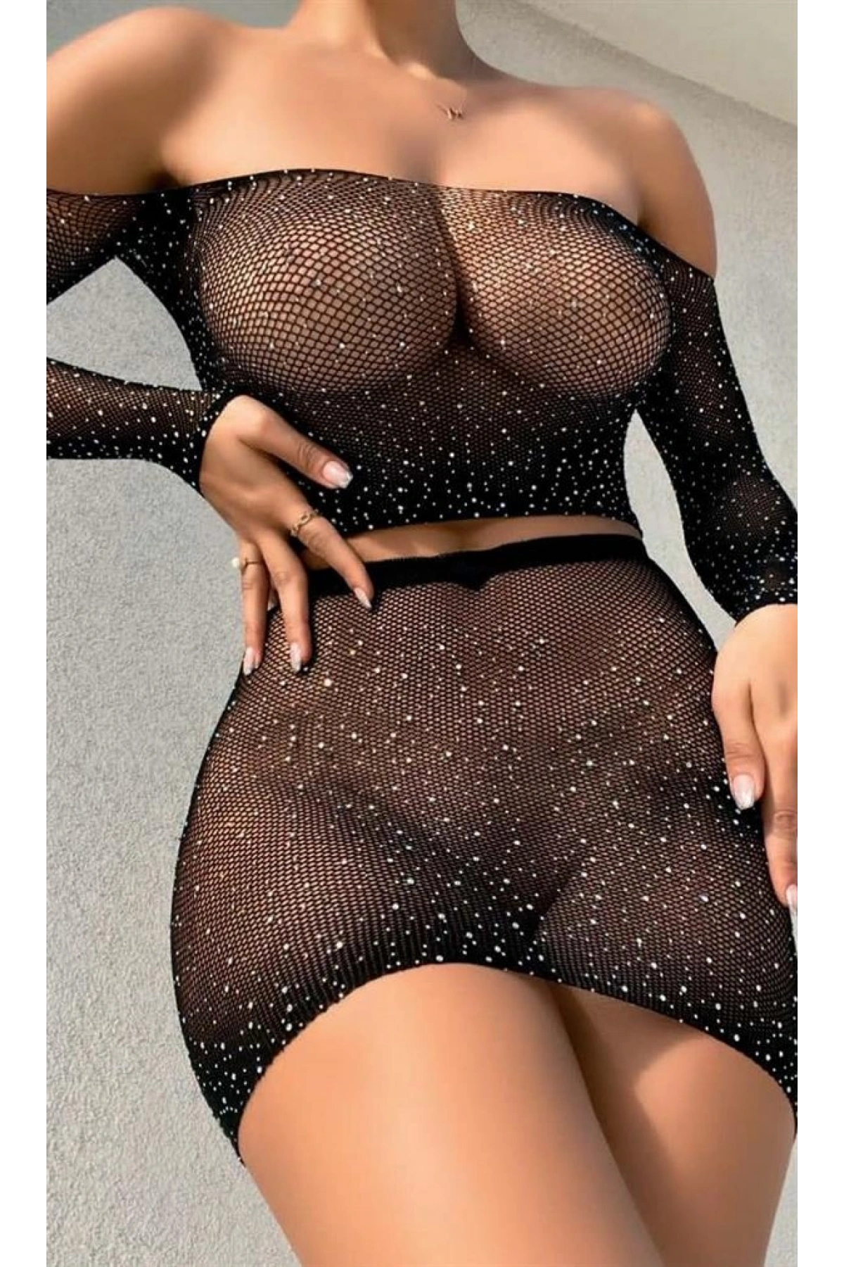 Arias Closet Siyah File Taşlı Fantezi Vücut Çorabı