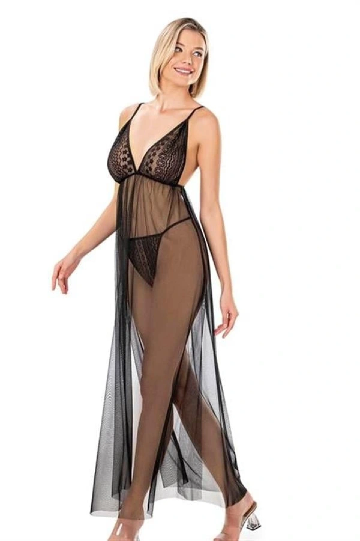 Arias Closet Siyah Kısa Tül Gecelik