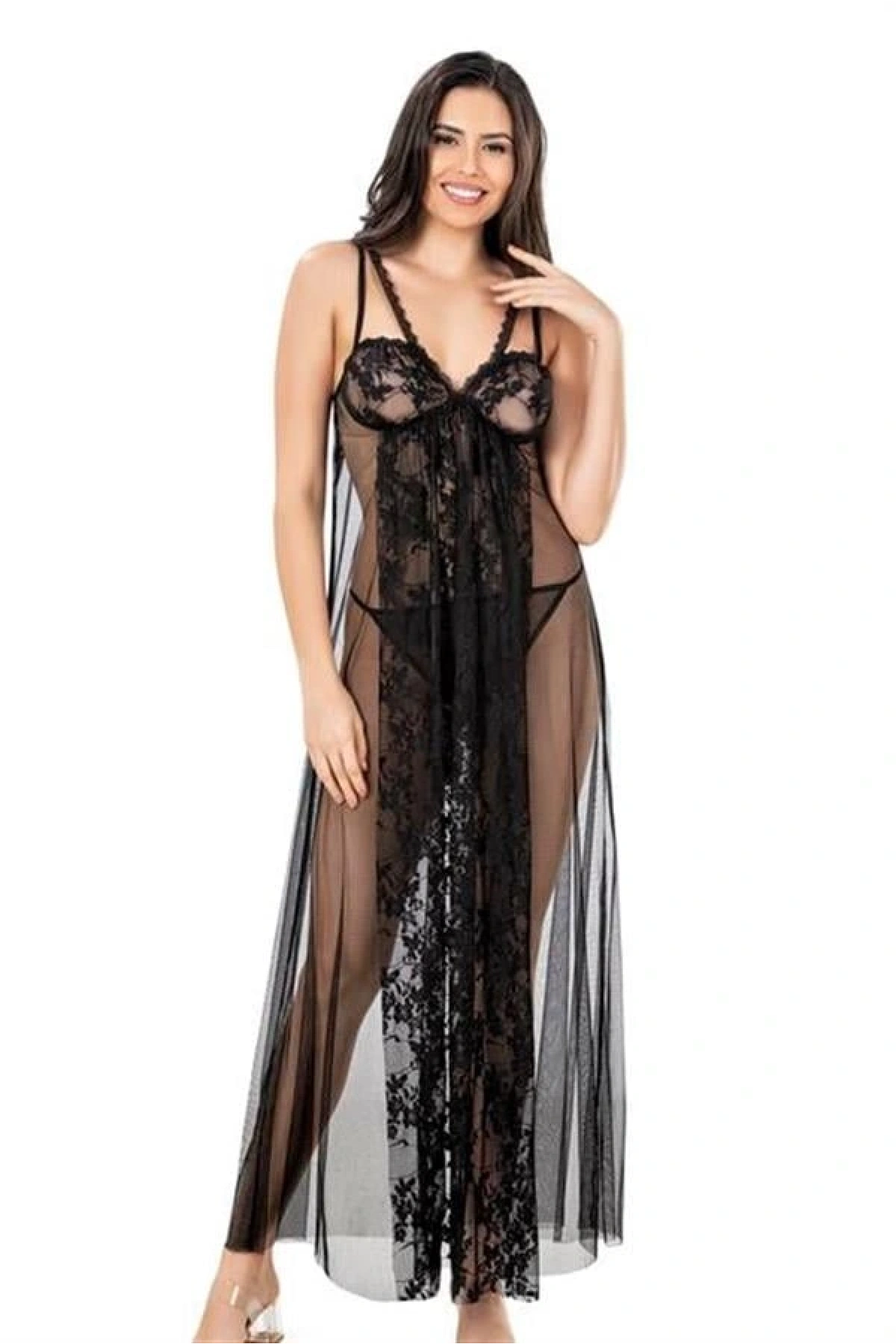 Arias Closet Siyah Kısa Tül Gecelik