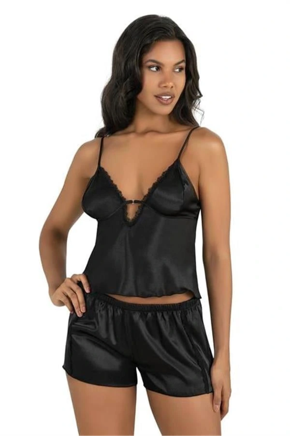 Arias Closet Siyah Saten Şort Takımı 9207