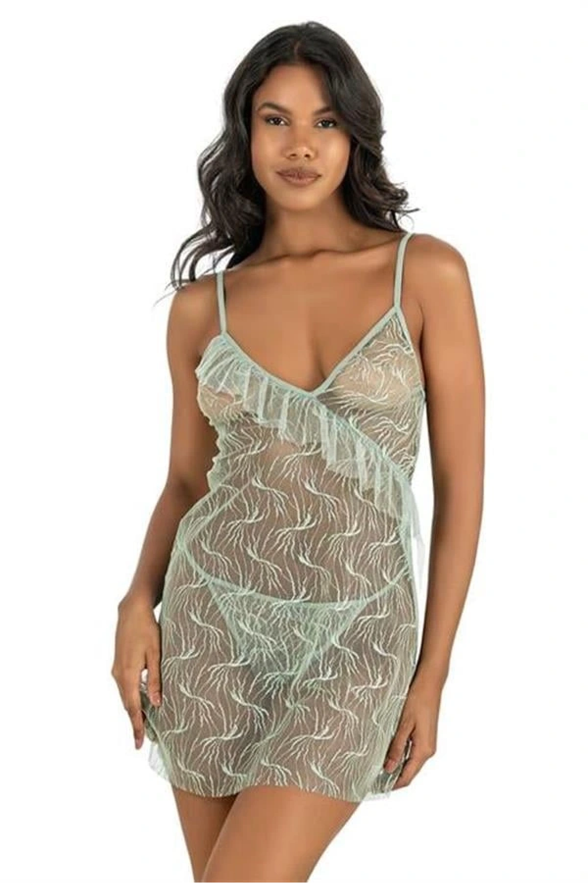 Arias Closet Su Yeşili Kısa Tül Gecelik 4221