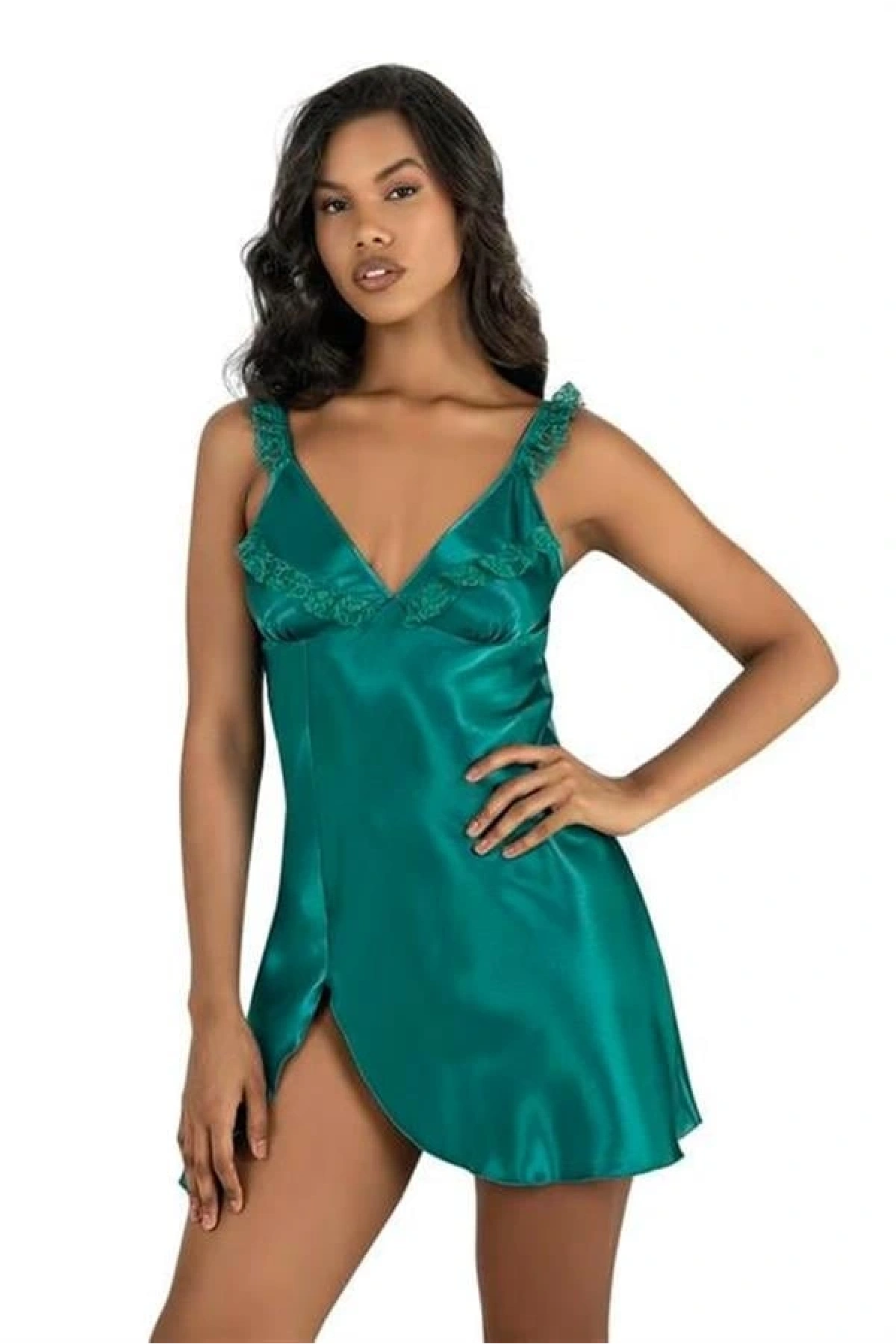 Arias Closet Zümrüt Kısa Saten Gecelik 8237