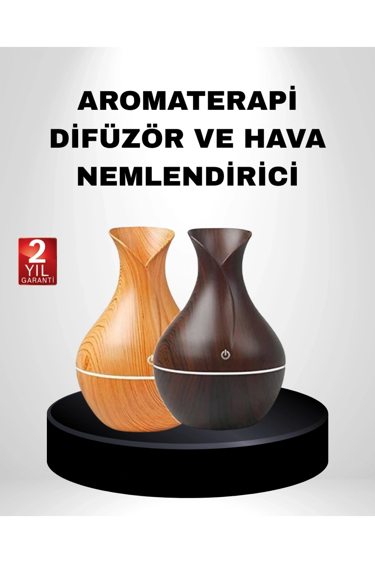 Aromaterapi Difüzör Ahşap Desenli ve Ultrasonik Nemlendirici LED Işıklı