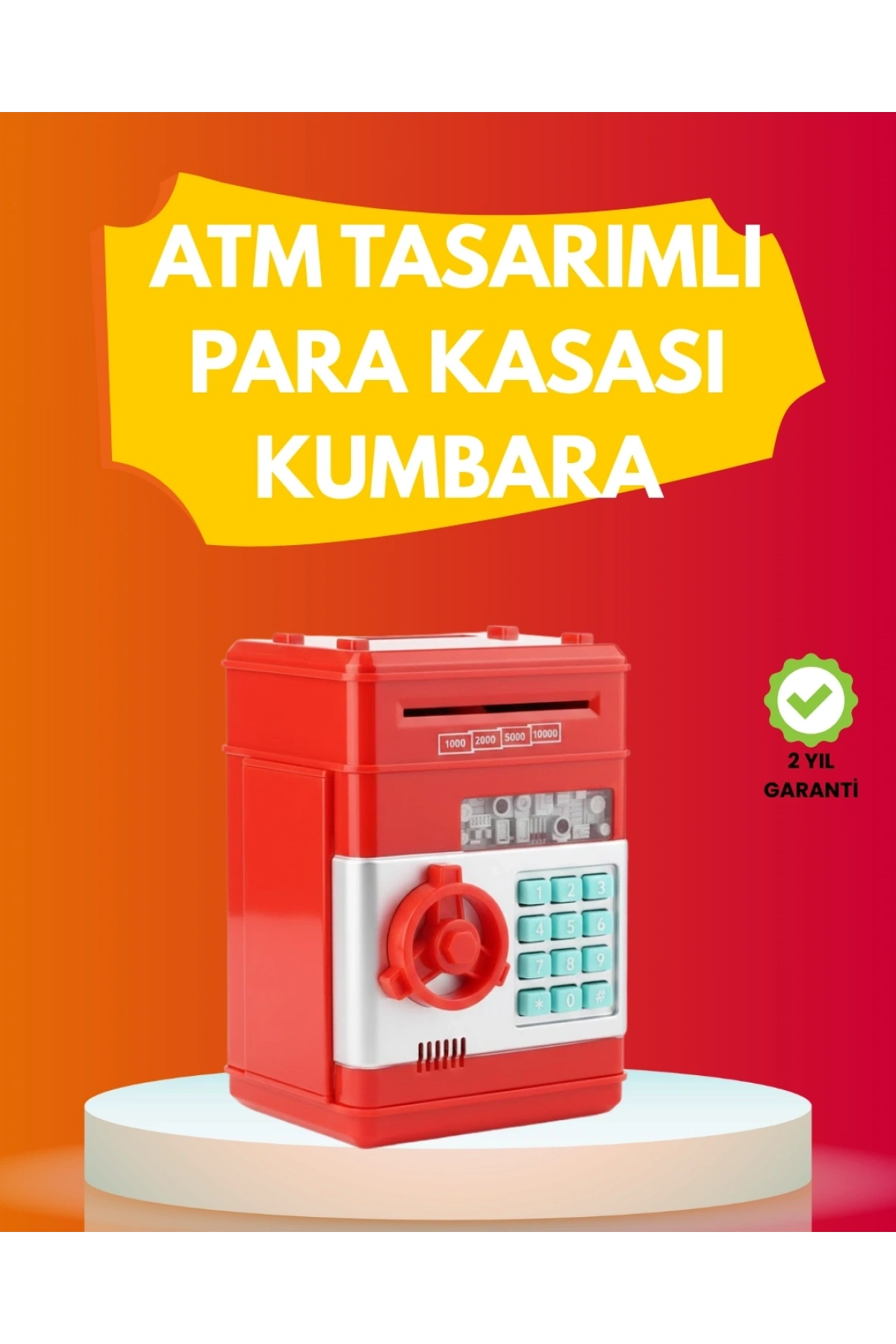 ATM Görünümlü Kırmızı Elektronik Şifreli Kumbara