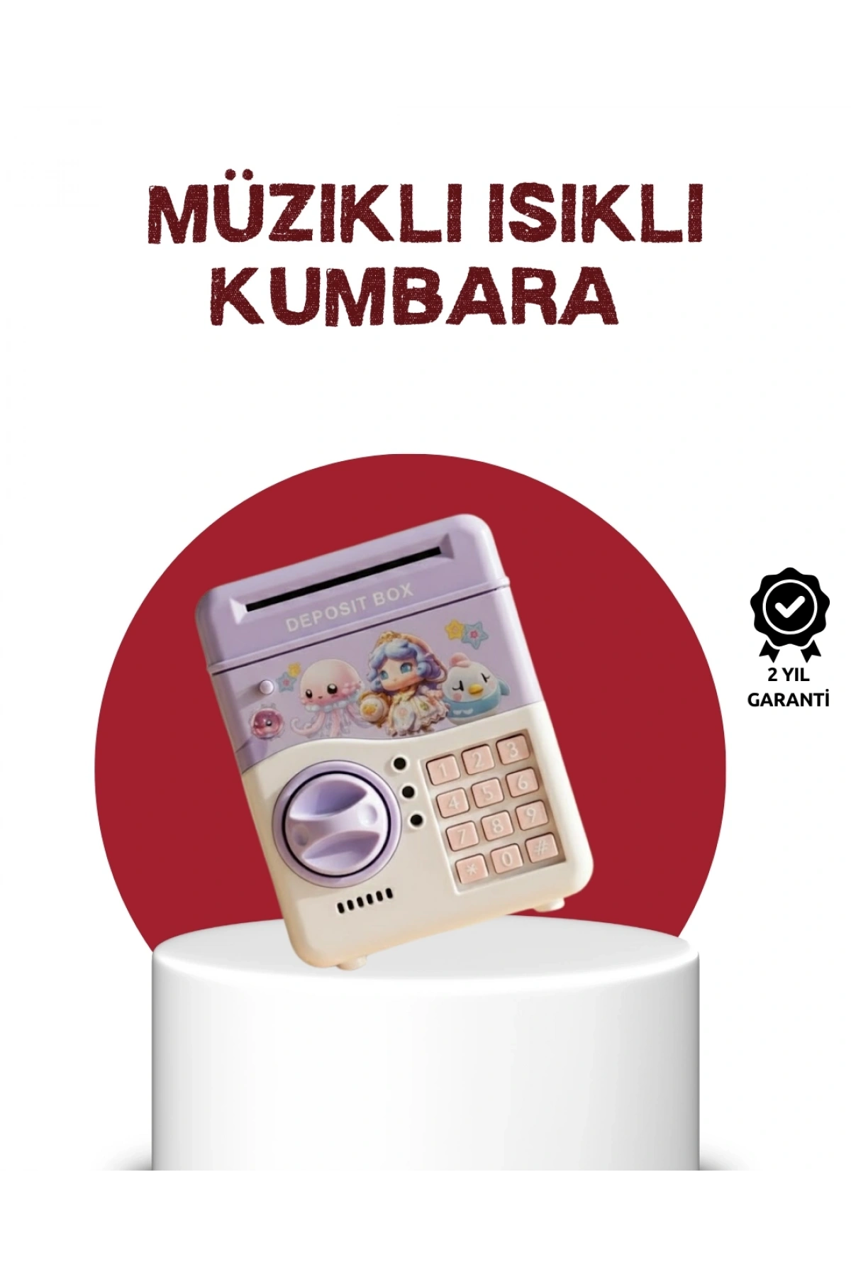ATM Tasarımlı Şifreli Işıklı Çocuk Kumbarası Mor