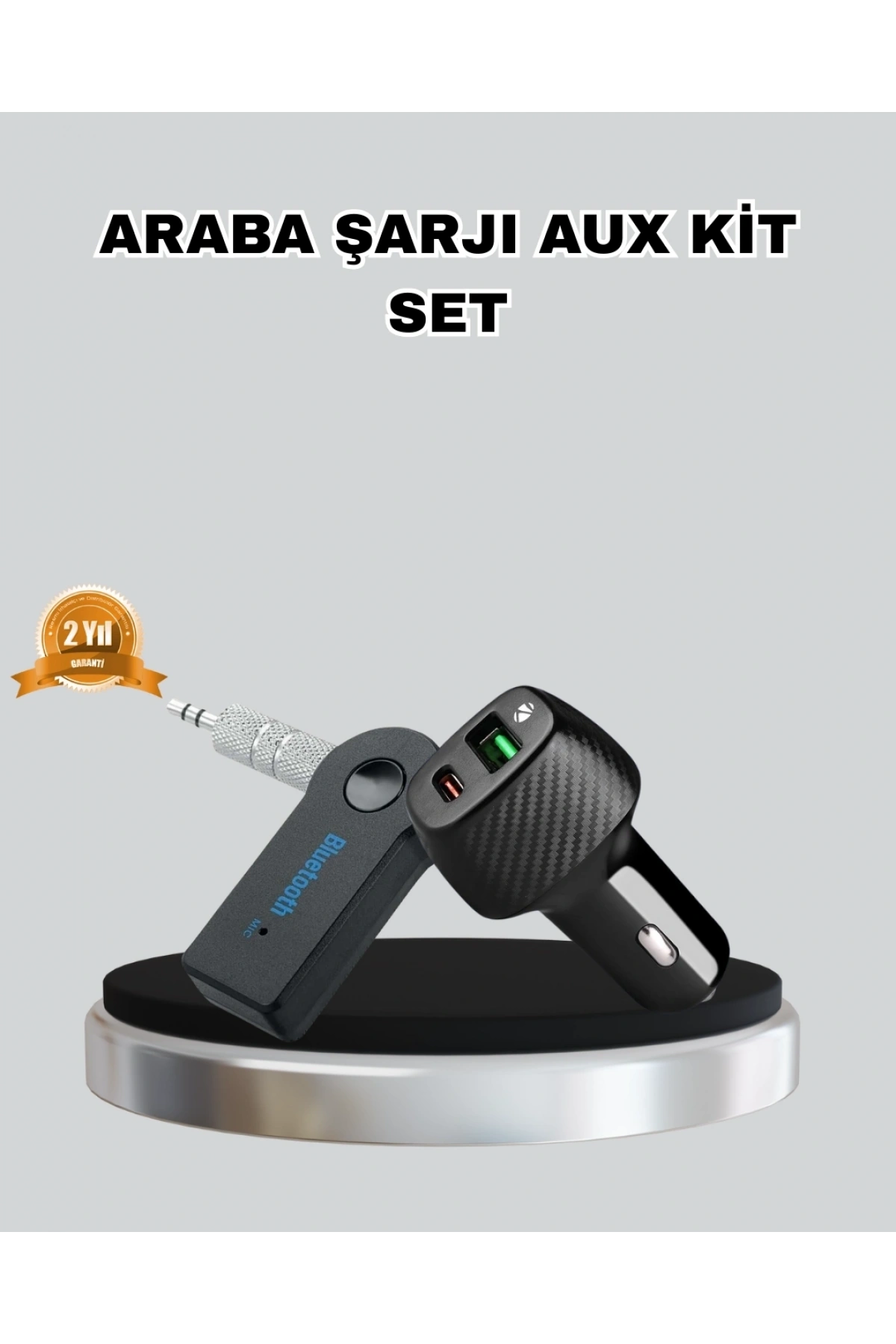 AUX Bluetooth Adaptör ve 38W Hızlı Araç Şarj Cihazı Seti