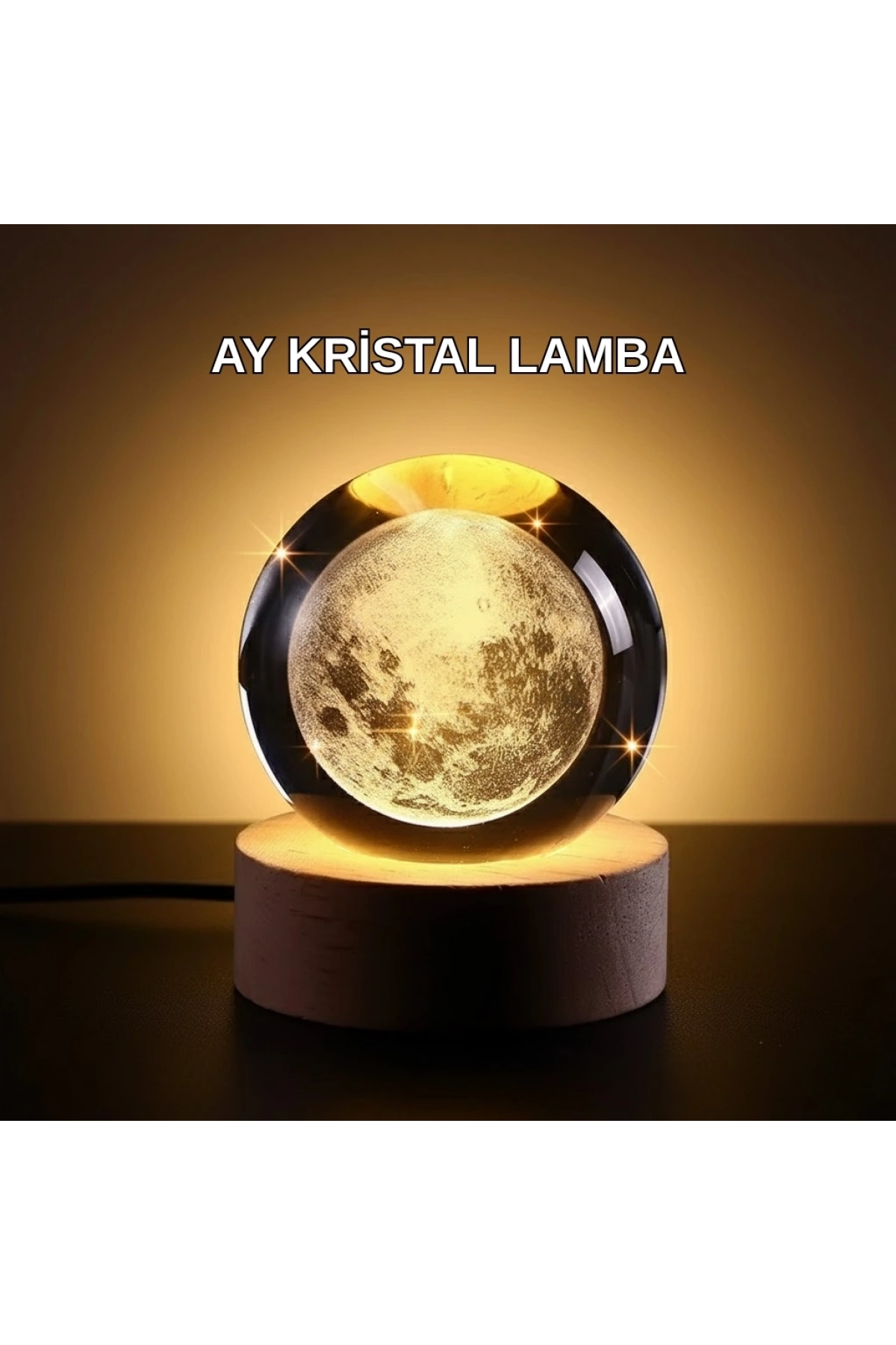 Ay Temalı Kristal Küre Gece Lambası LED Aydınlatmalı Premium Dekor