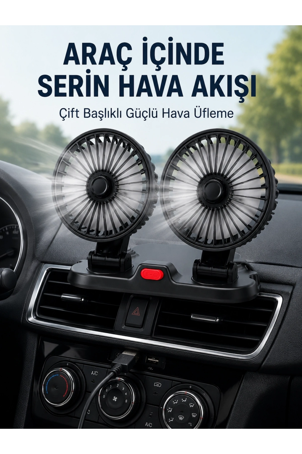 Ayarlanabilir Çift Başlıklı Sessiz Araç İçi Vantilatör