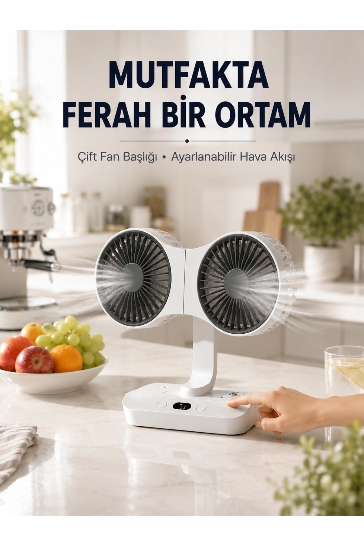 Ayarlanabilir Çift Fan Başlıklı Şarjlı Masa Vantilatörü