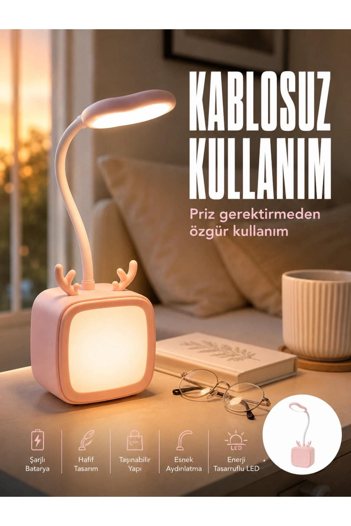 Ayarlanabilir LED Masa Lambası Şarjlı Modern Aydınlatma