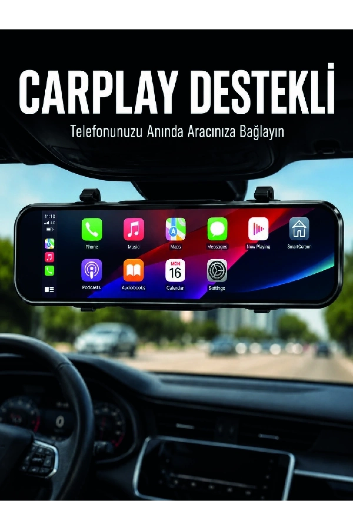 Ayna Carplay Araç İçi 9.66 İnç IPS Ekran Geri Görüş Kamerası Destekli