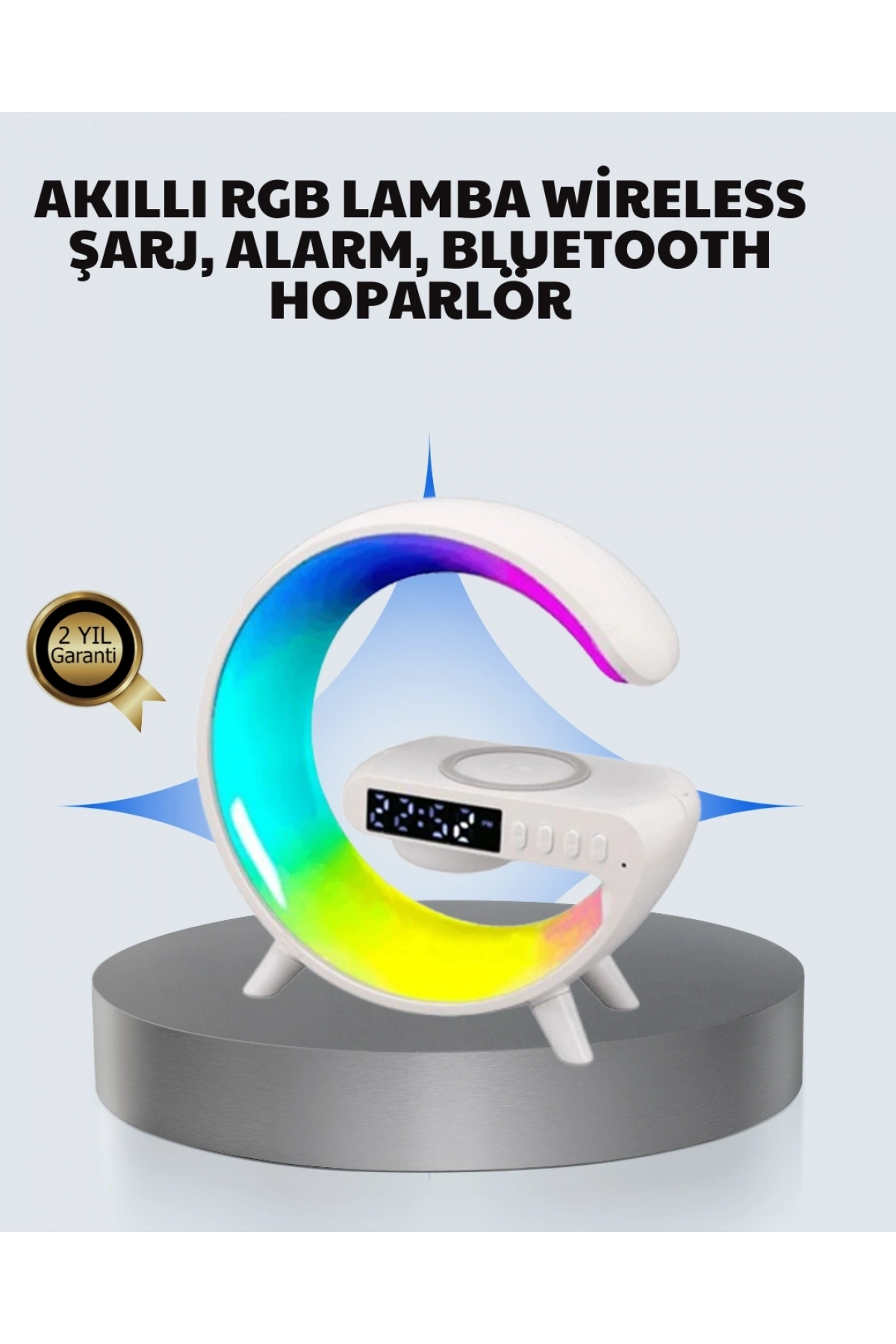 Başucu İçin Tasarlanmış Kablosuz Şarjlı Gece Lambası ve Bluetooth Ses Sistemi