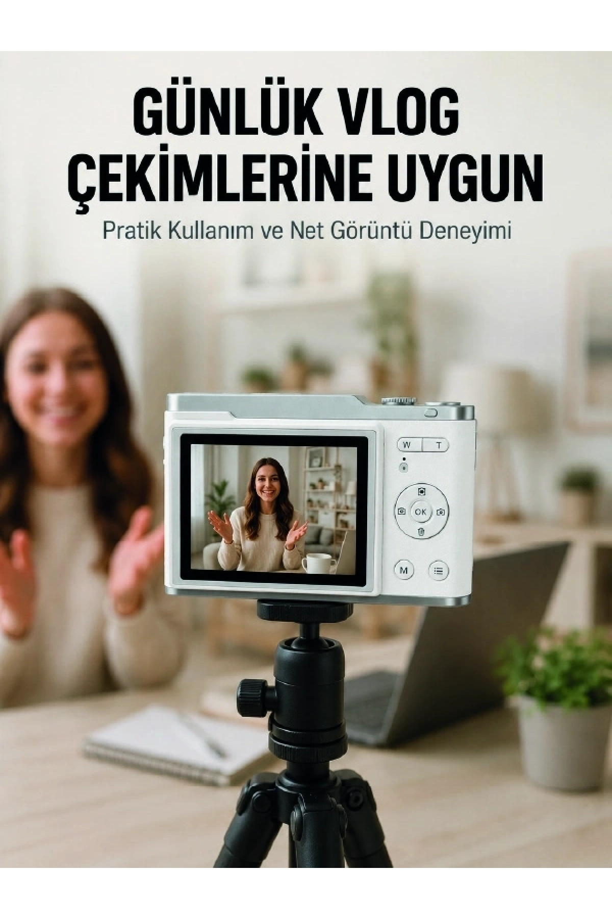 Beyaz 4K Dijital Kamera 2.4 İnç HD Ekran ve LED Flaşlı