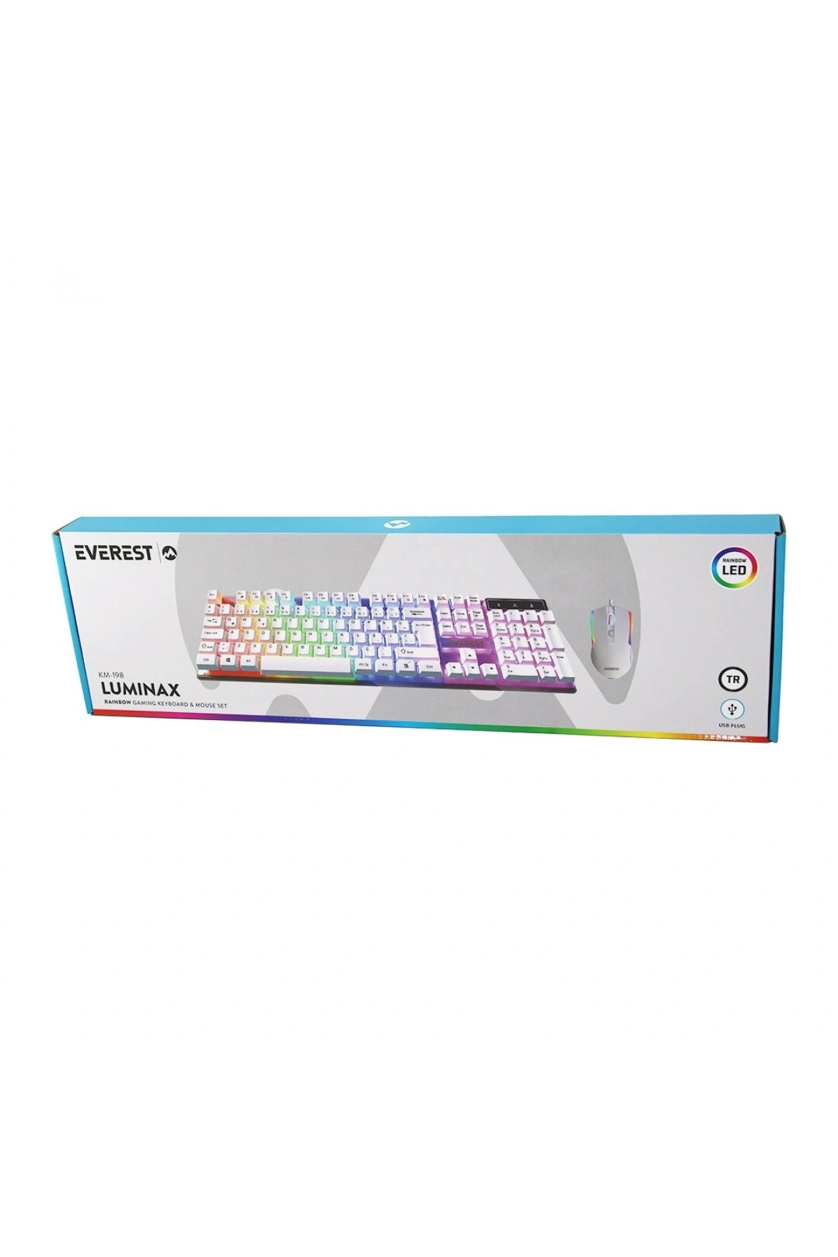 BEYAZ GÖKKUŞAĞI IŞIKLI USB KABLOLU OYUNCU KLAVYE - MOUSE SET (5047)