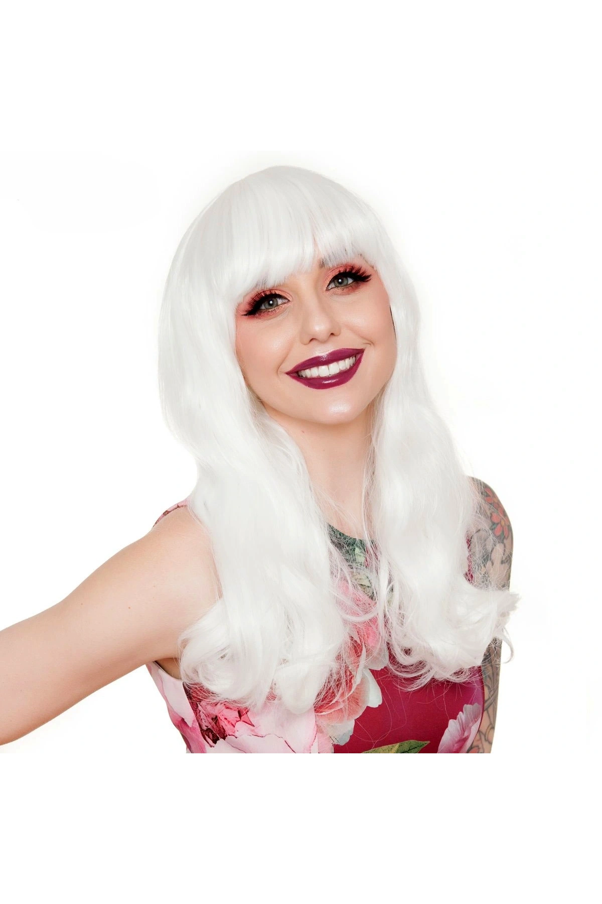 Beyaz Renk Kahküllü Dalgalı Uzun Parti Peruğu (5047)