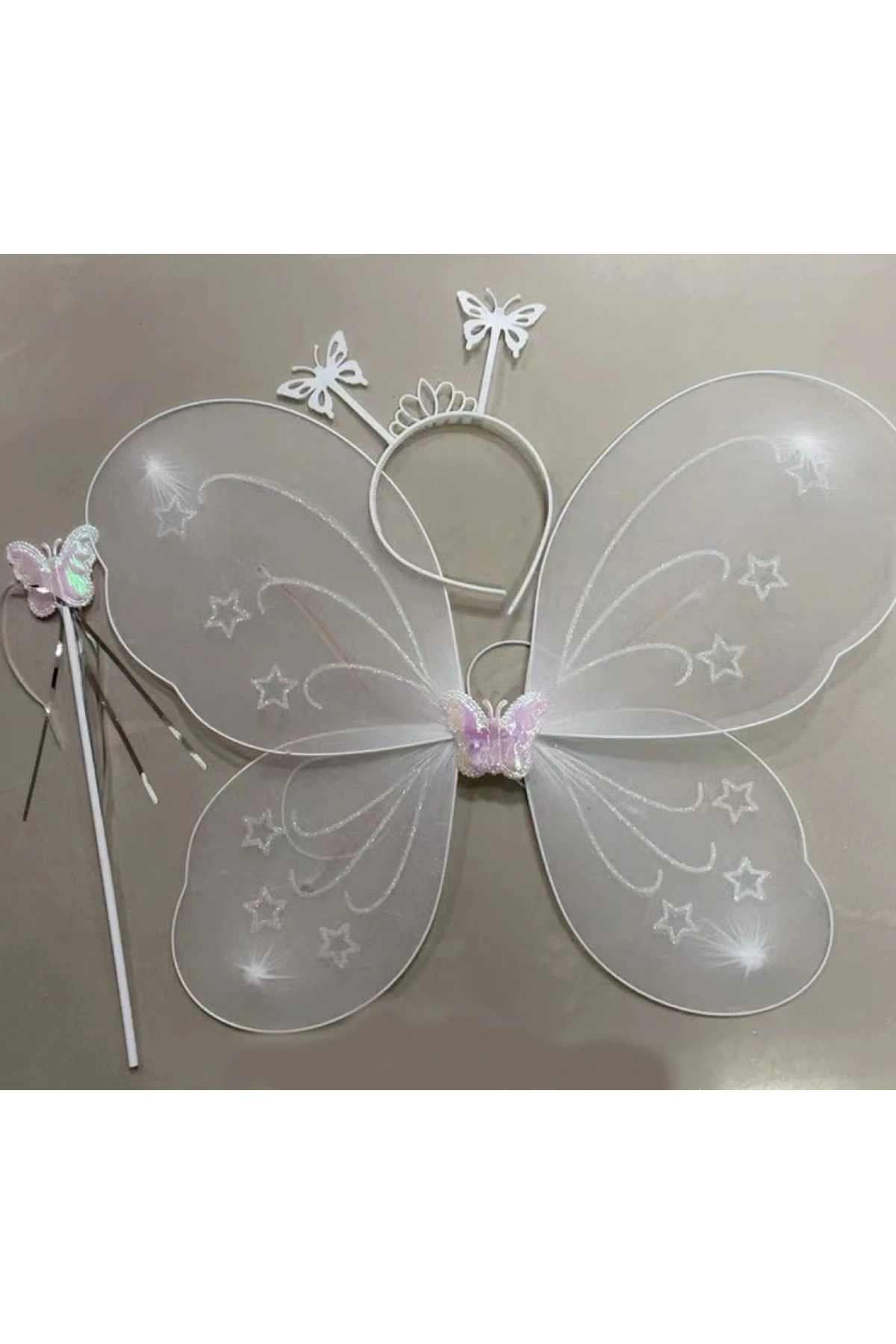 Beyaz Renk Kelebek Kanadı Tacı ve Sopası 50x37 cm (5047)