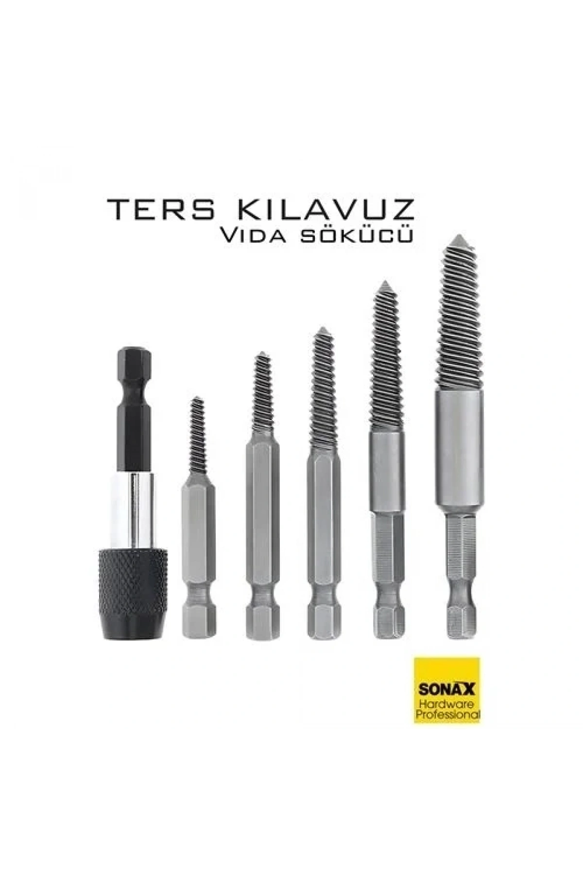 Bits Uzatmalı Ters Kılavuz 6 Lı Set Saf Çelik Kırık Civata Vida Sökücü