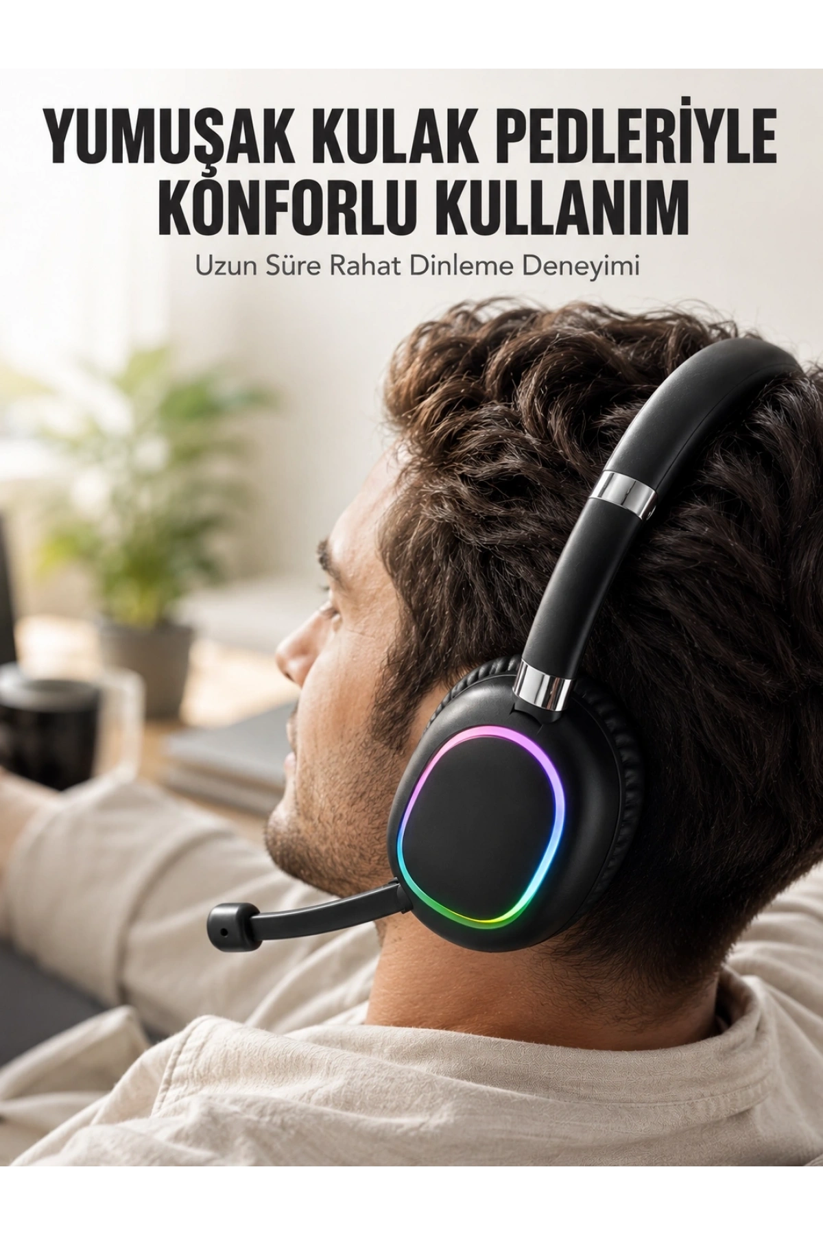 Bluetooth 5.0 RGB Işıklı Mikrofonlu Kablosuz Kulak Üstü Kulaklık